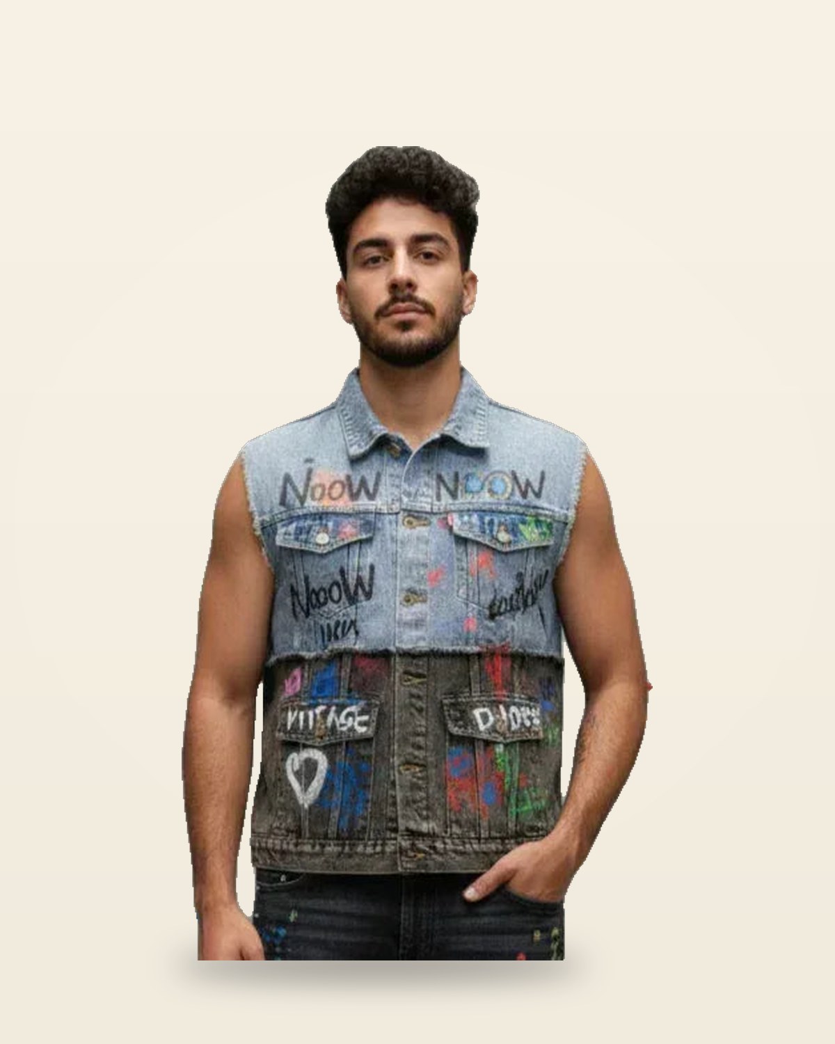 Multicolor Graphic Sleeveless Jacket — Structured Streetwear