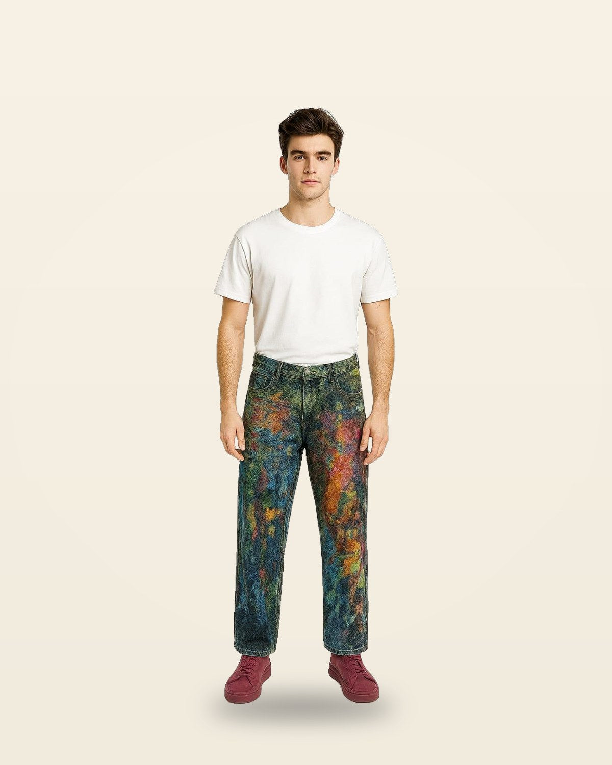 Multicolor Painted Wash Jeans — Artistic Straight-Leg Fit