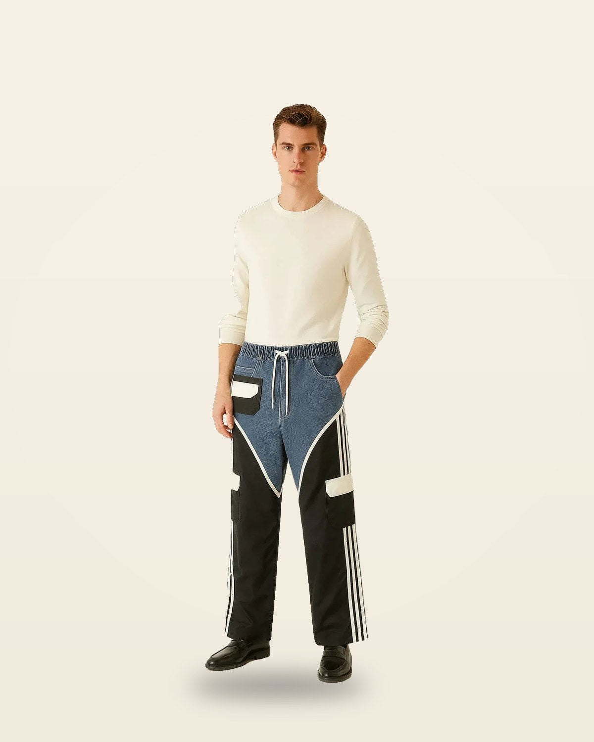 Multicolor Washed Denim Jeans — Relaxed Tapered Fit