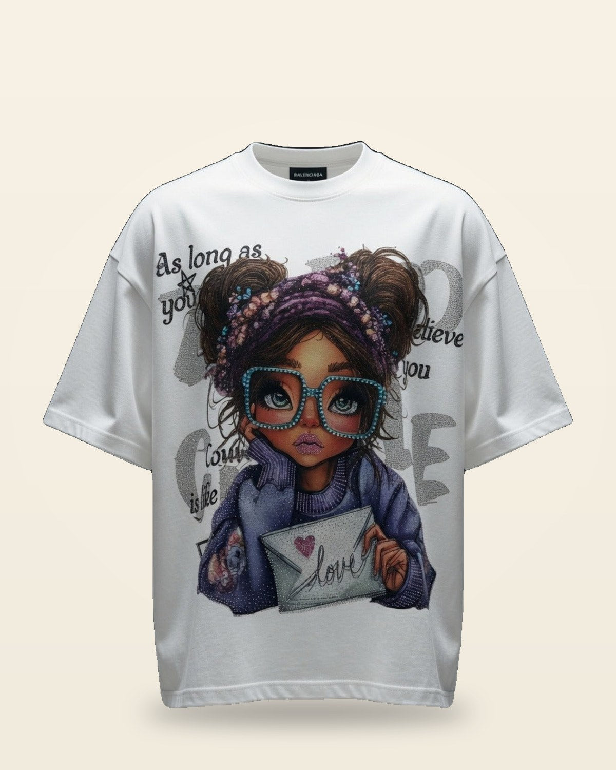 Nerd Print Oversized Tee — Combed Cotton Drop-Shoulder Fit