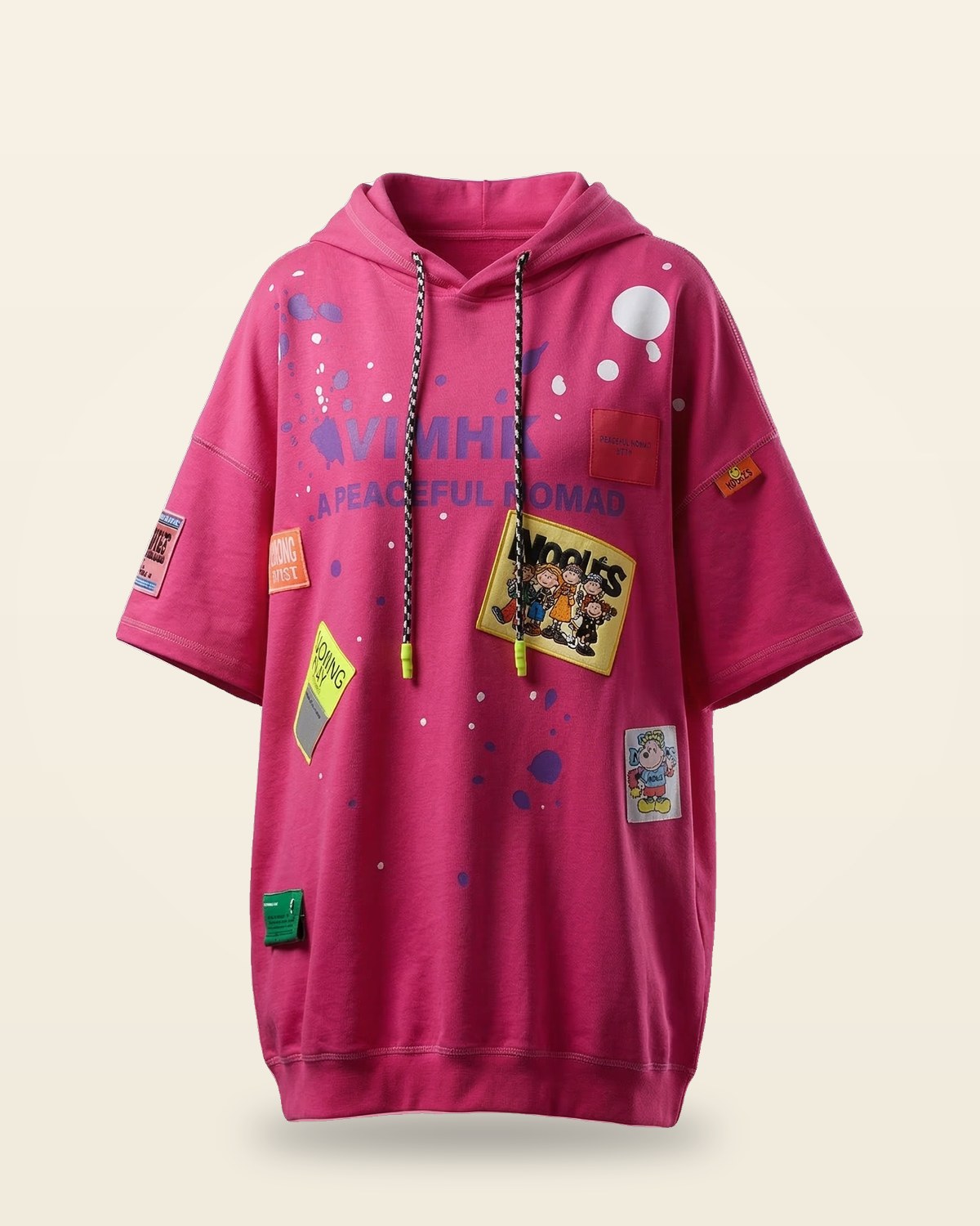 Nomad Oversized Tee-Hoodie — Pink Cotton Short-Sleeve Fit