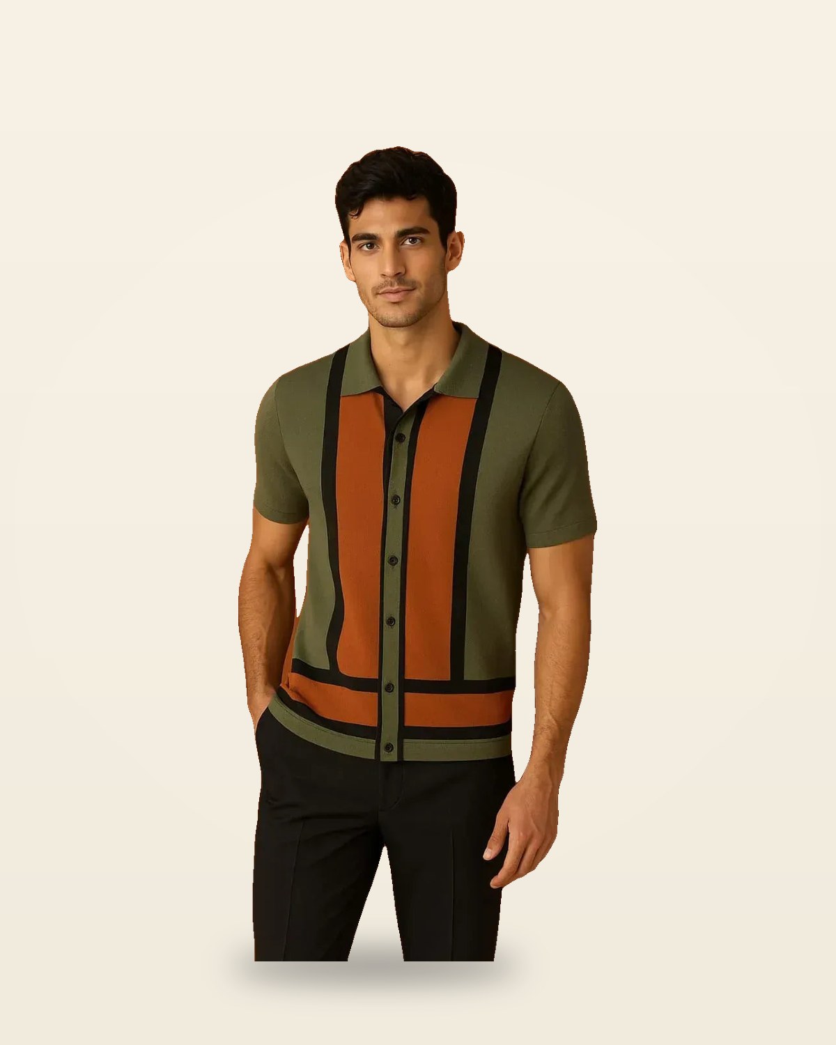 Panelled Collar Shirt — Olive Burnt Orange