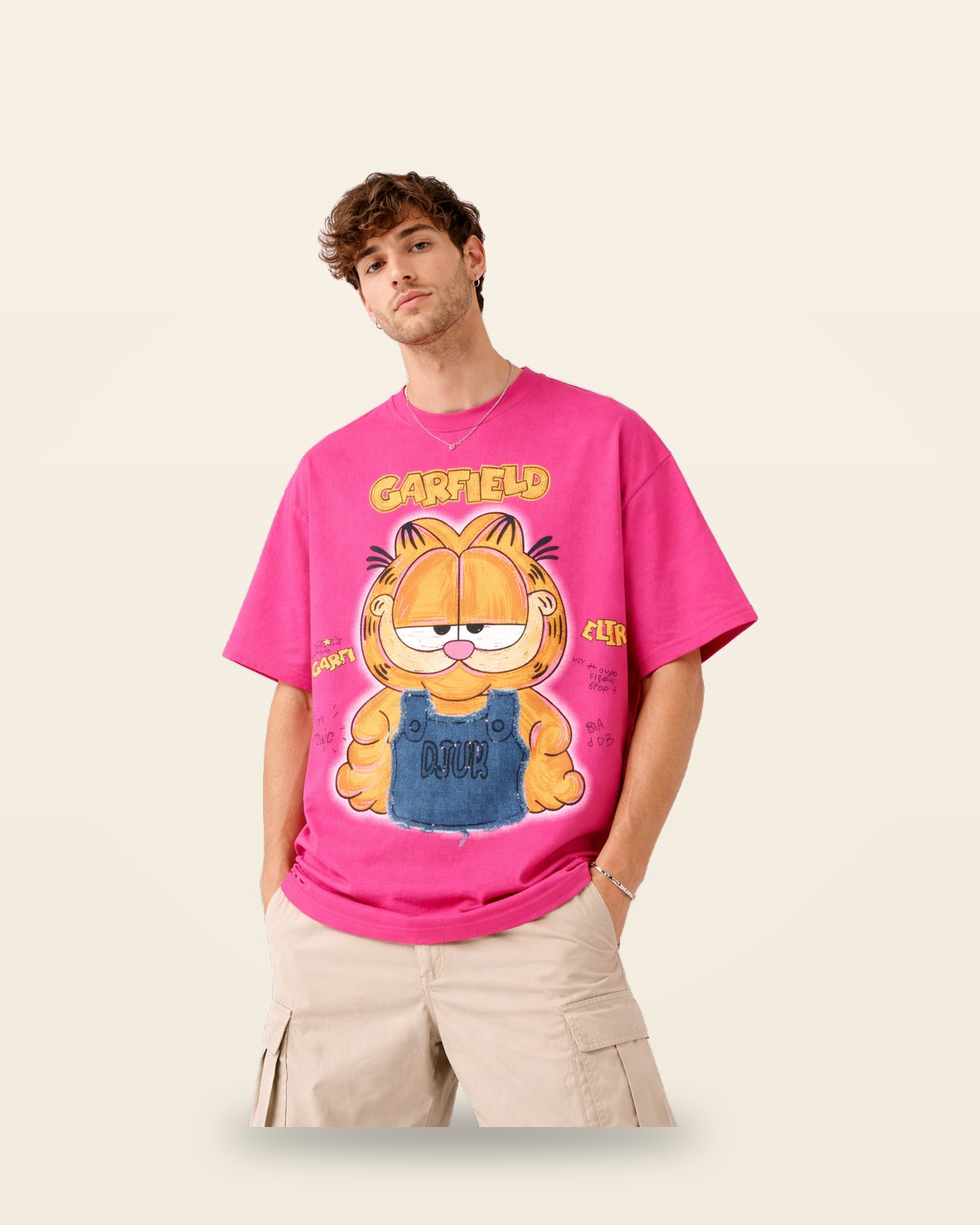 Orange Cat Graphic Oversized Tee — Pink