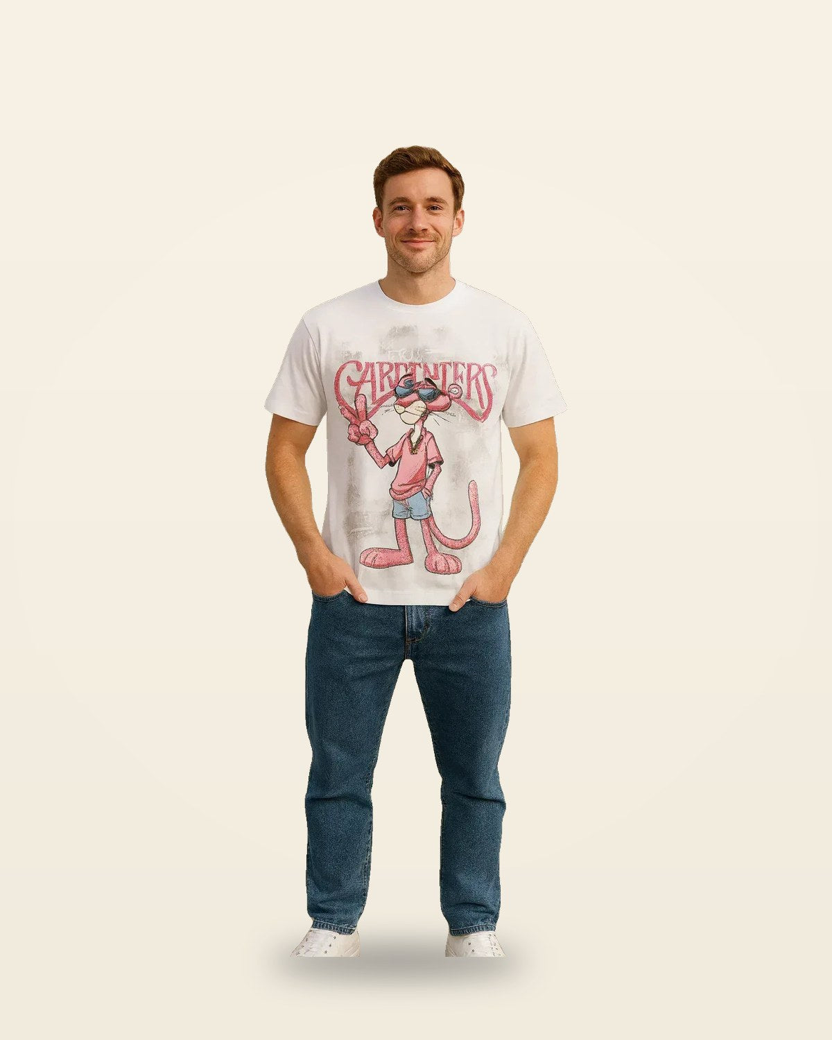 Pink Character Graphic Tee — White Cotton Fit