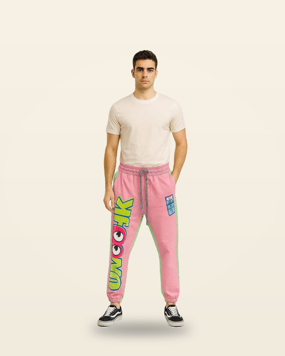 Pink Funky Joggers — Neon Green Side Stripe