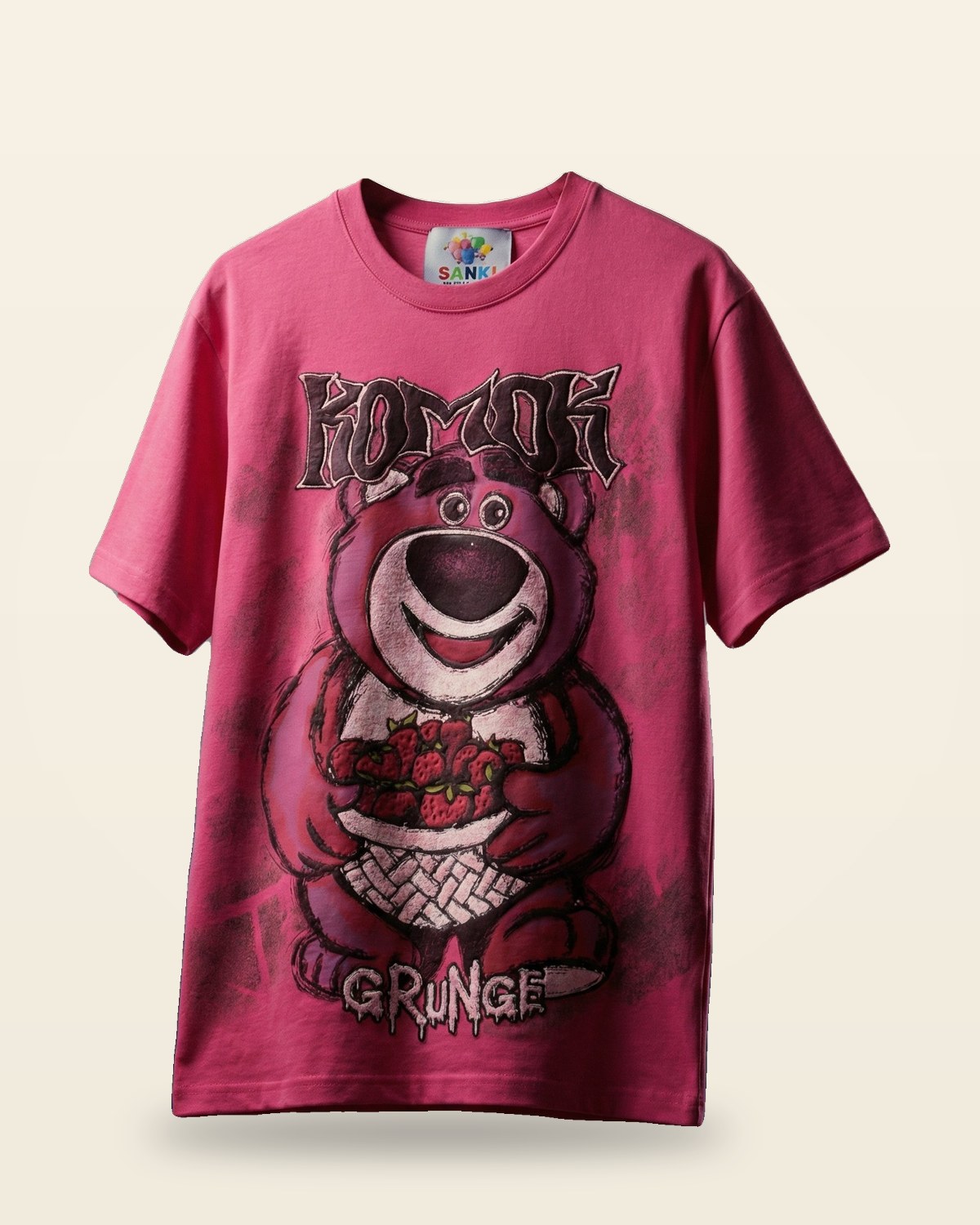 Grunge Bear Graphic Tee — Pink Relaxed Fit