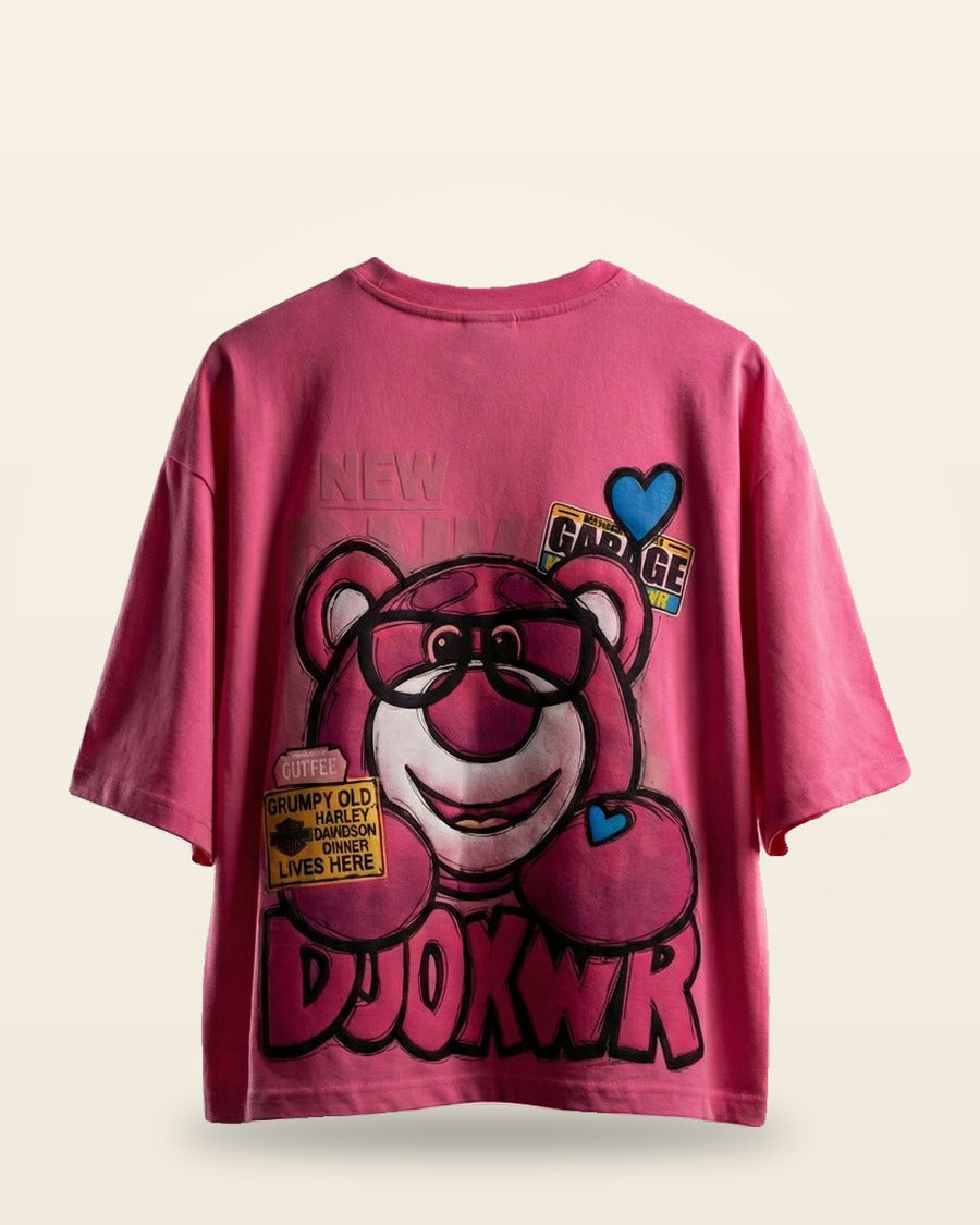 Pink Hype Teddy Oversized Tee Soft Cotton Fit
