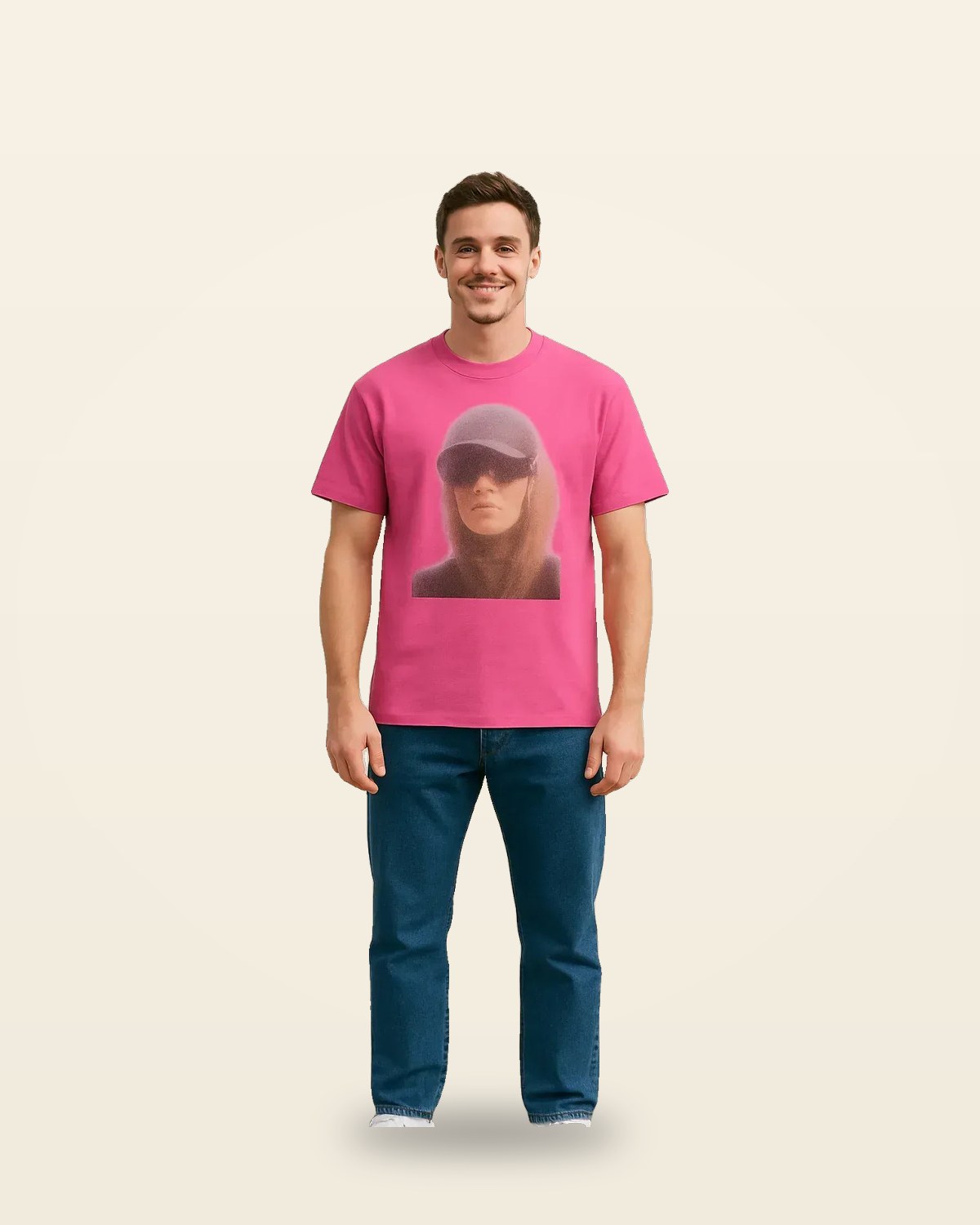 Pink Photo Print Tee — Soft Cotton Relaxed Fit