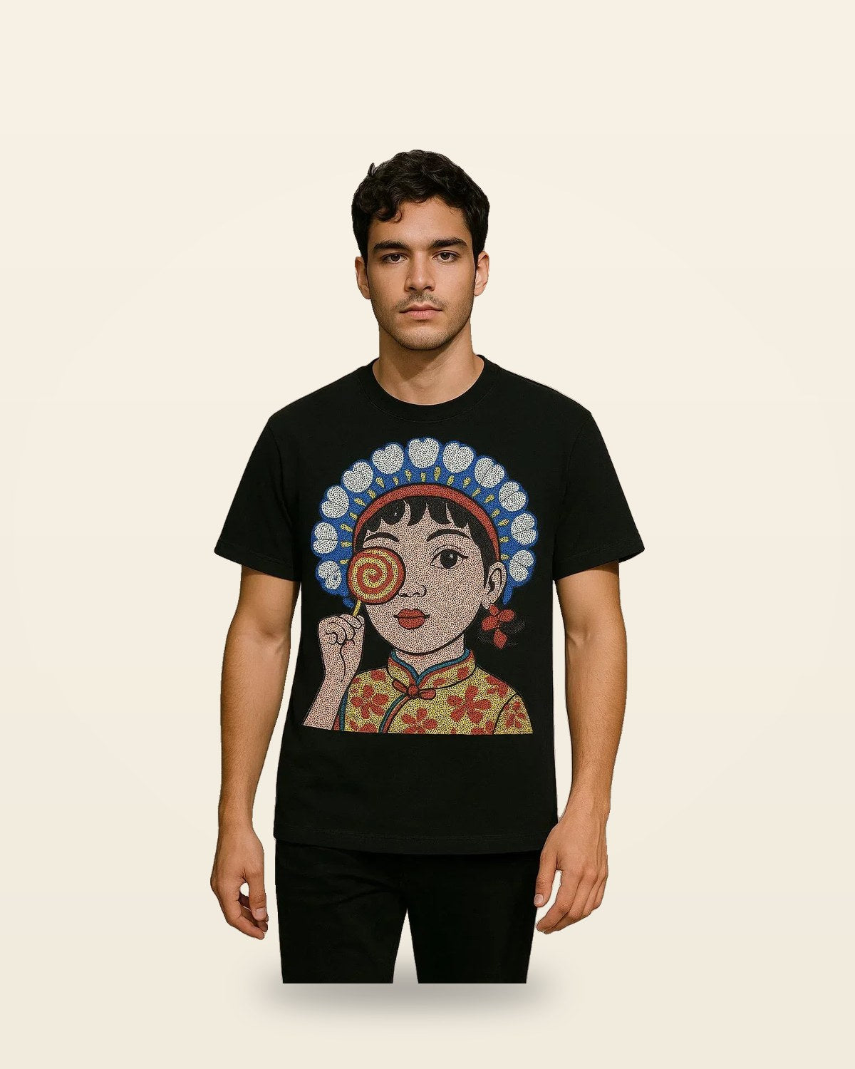 Pop Art Portrait Graphic Tee — Black Oversized Fit