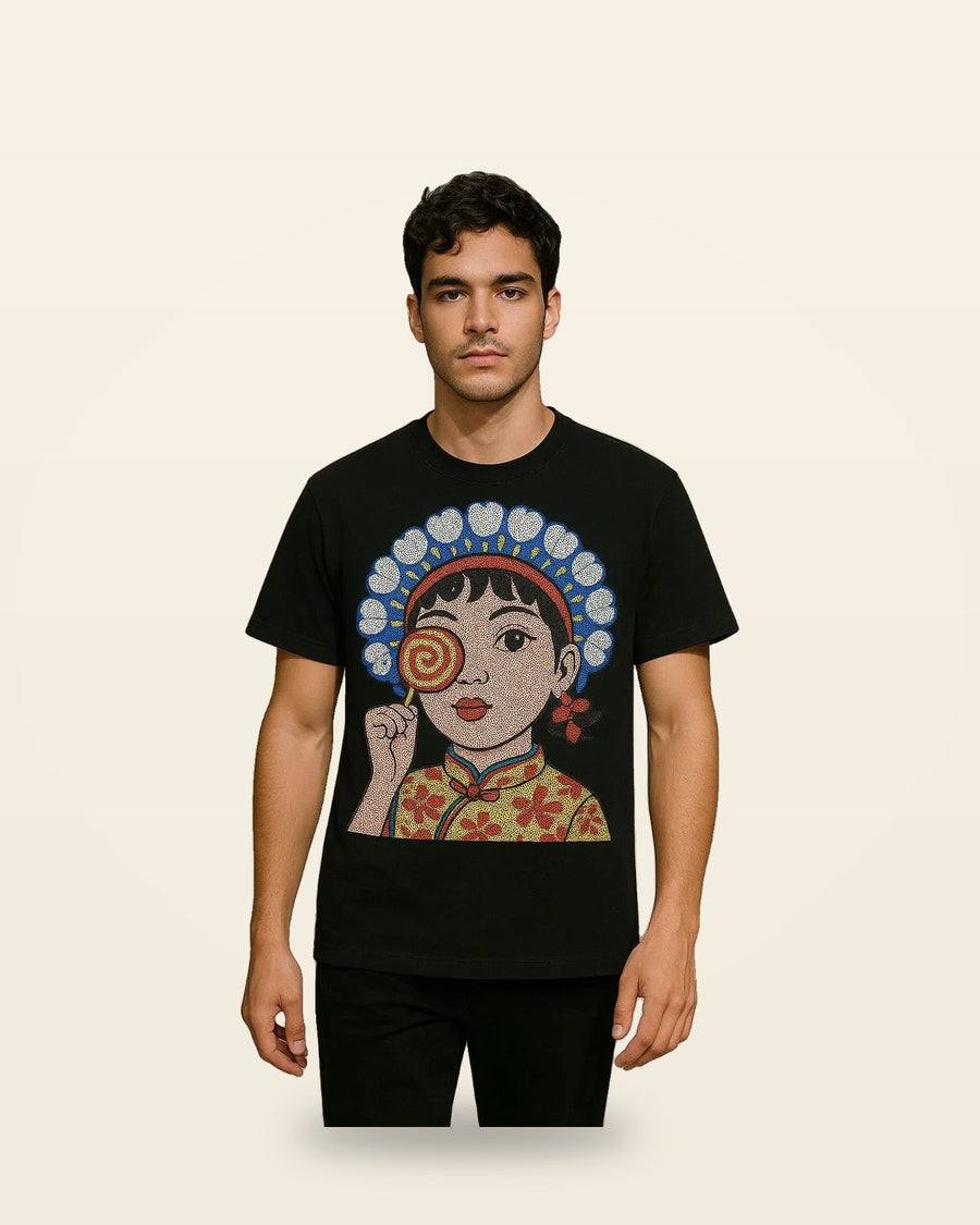 Pop Art Portrait Graphic Tee — Black Oversized Fit