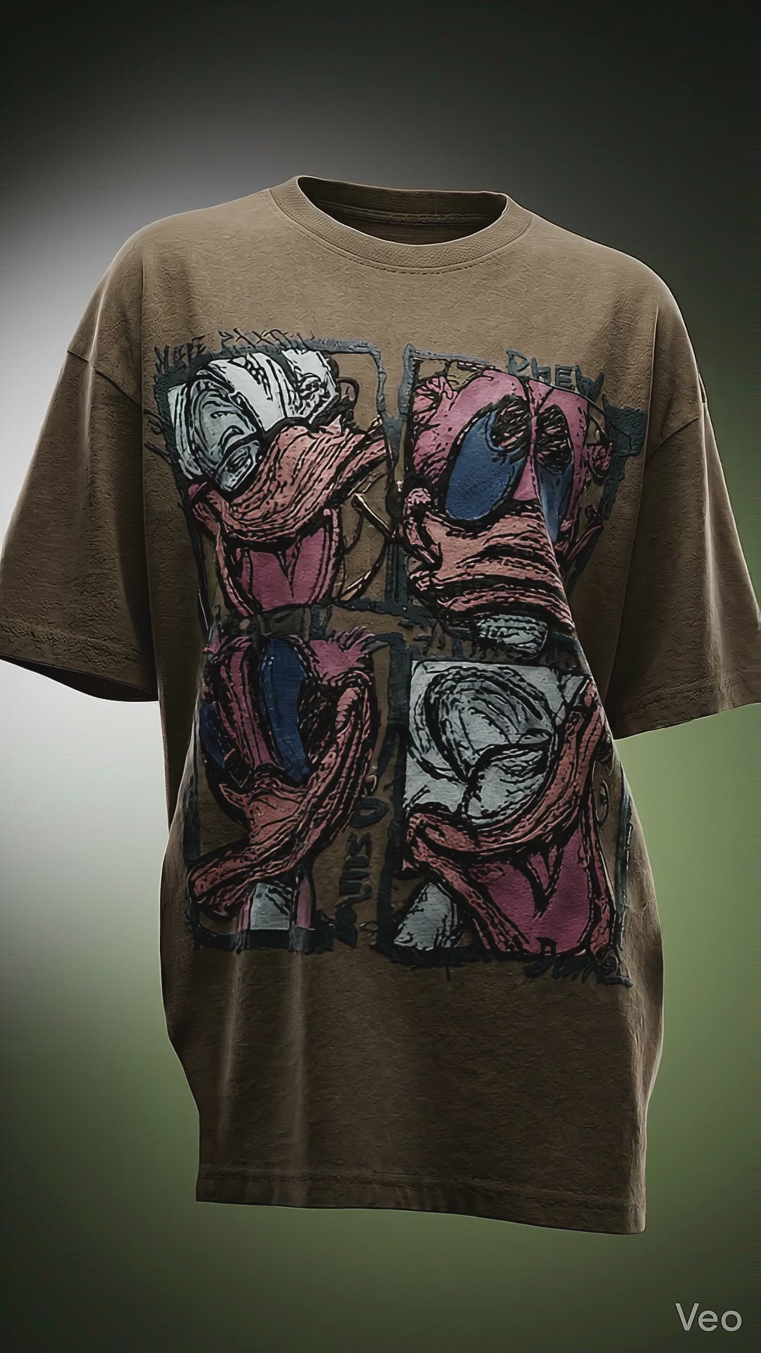 Abstract Cartoon Oversized Tee — Brown Premium Fit