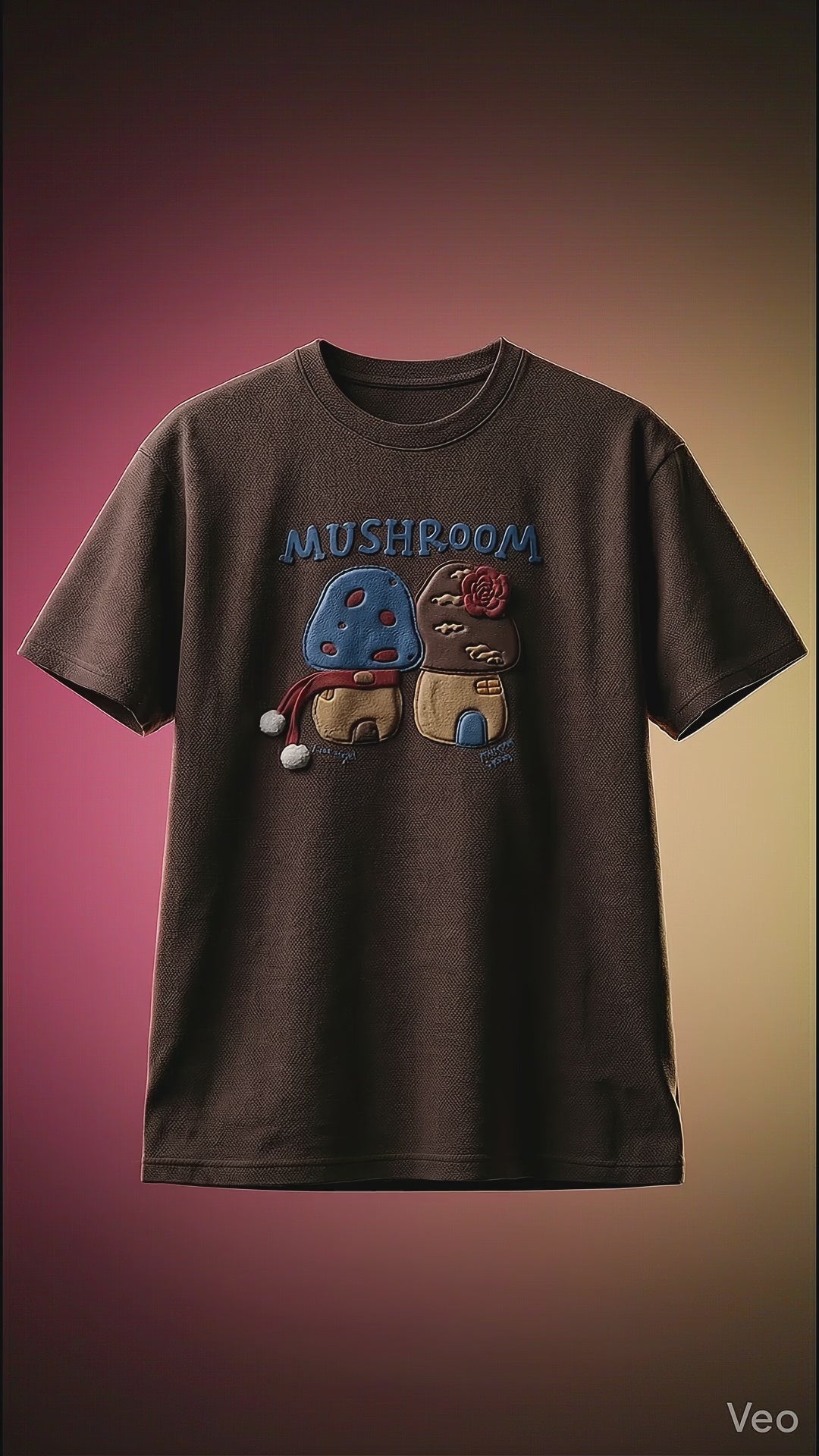 Mushroom Print Oversized Tee — Brown Drop Shoulder Fit