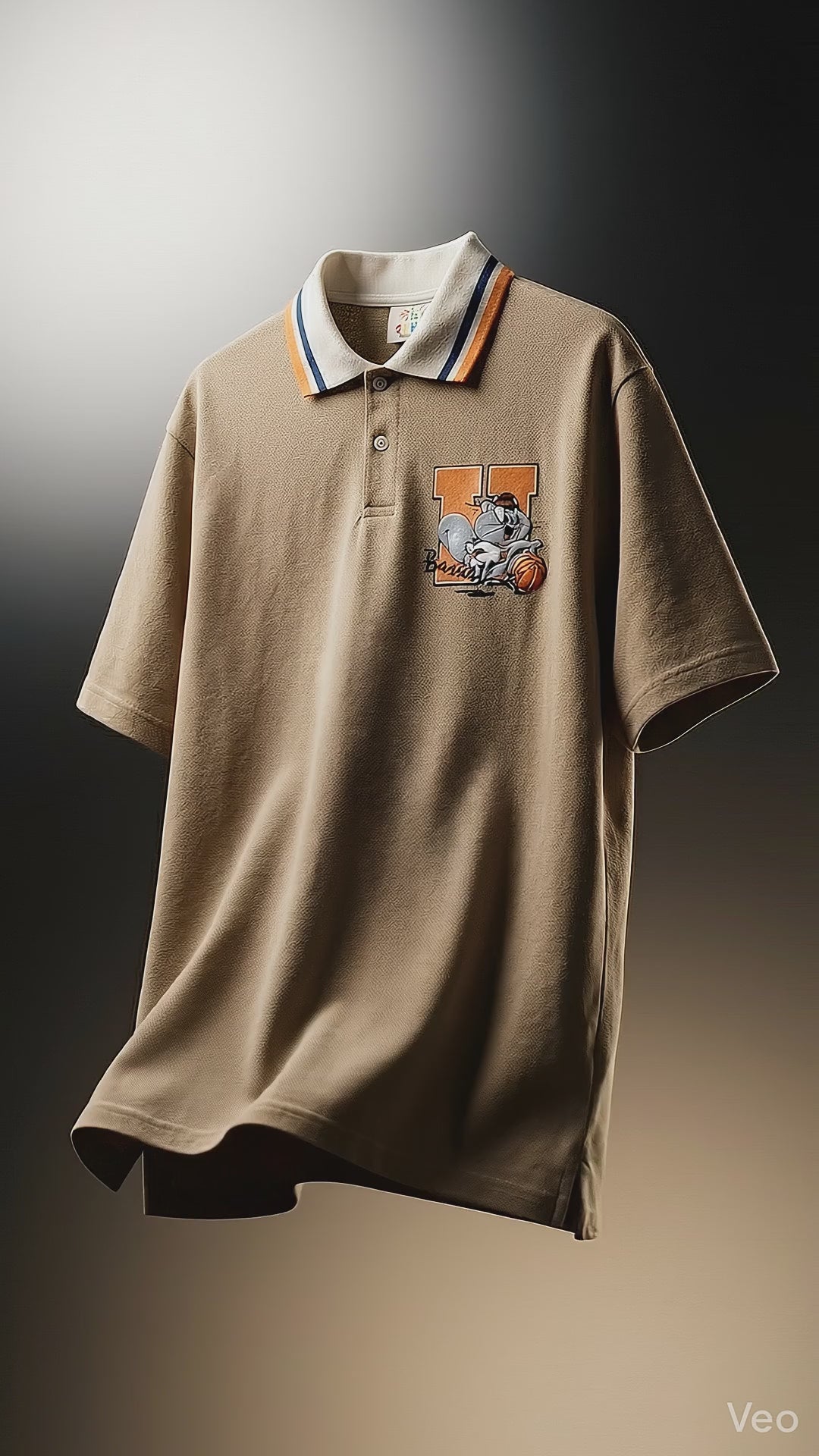Embroidered Collar Fit Tee — Premium Beige Cotton