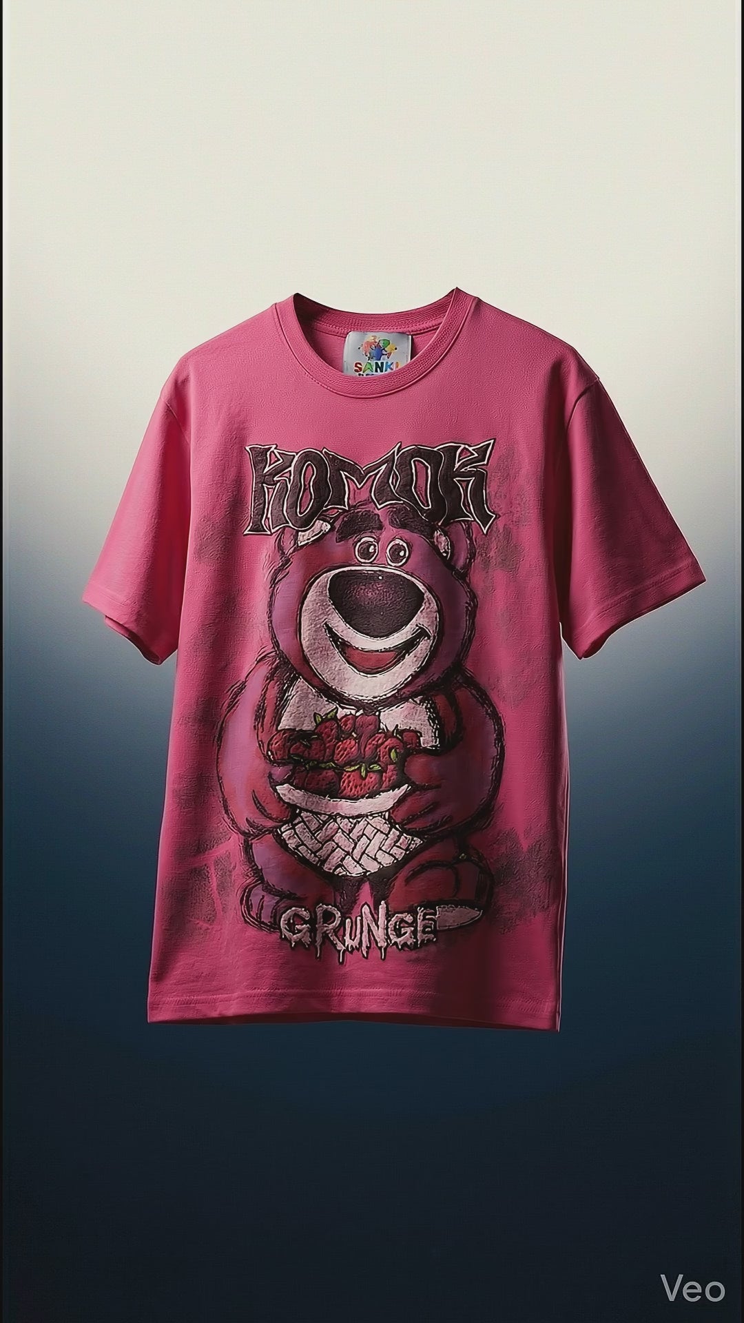 Grunge Bear Graphic Tee — Pink Relaxed Fit
