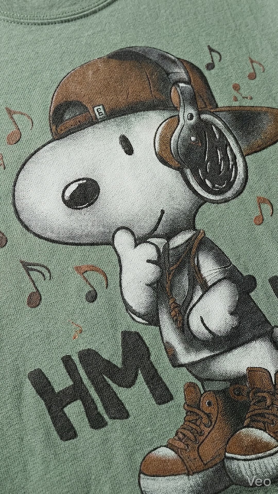 Beagle Music Graphic Oversized Tee — Olive