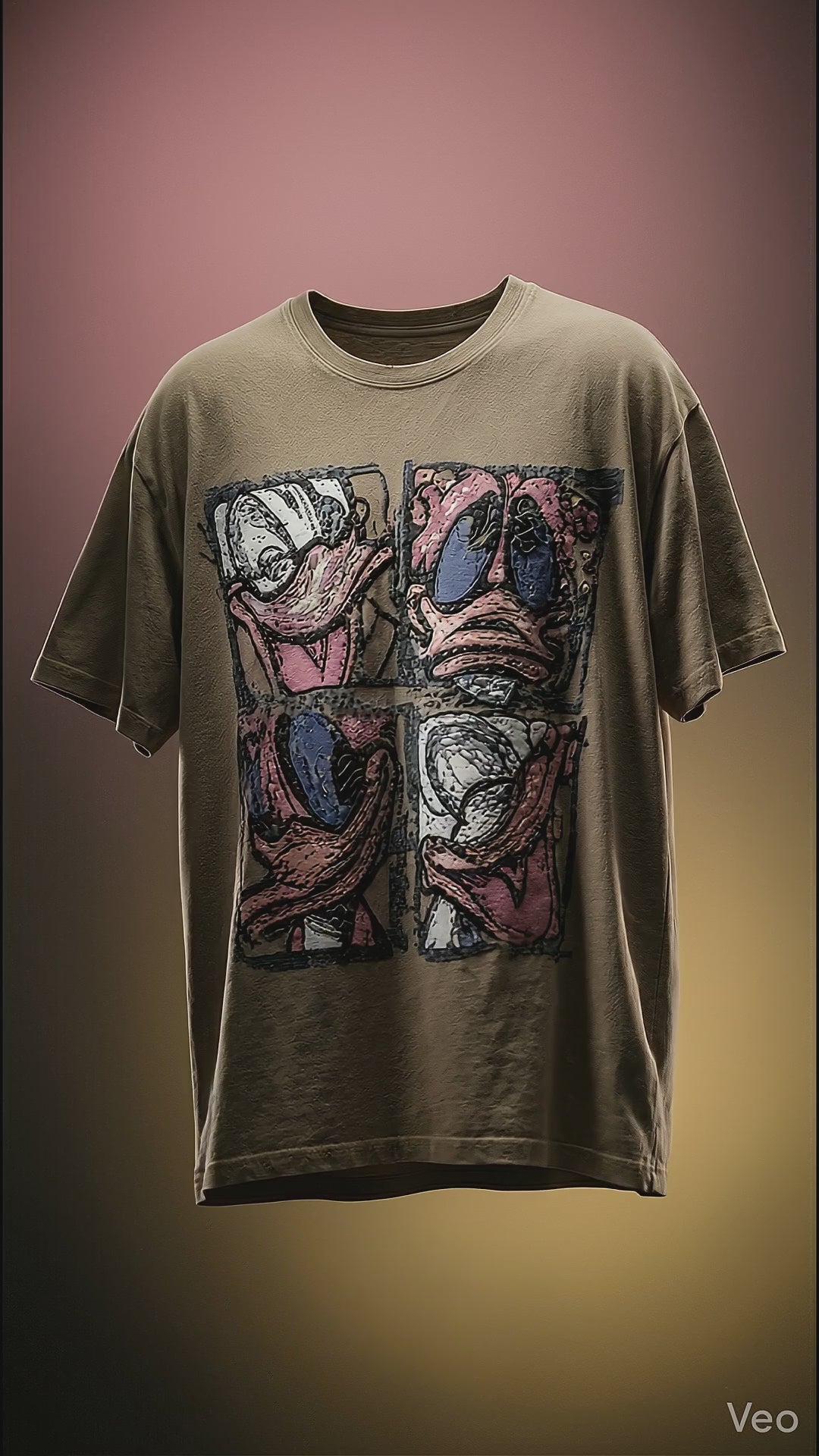 Abstract Cartoon Oversized Fit — Olive Premium Tee