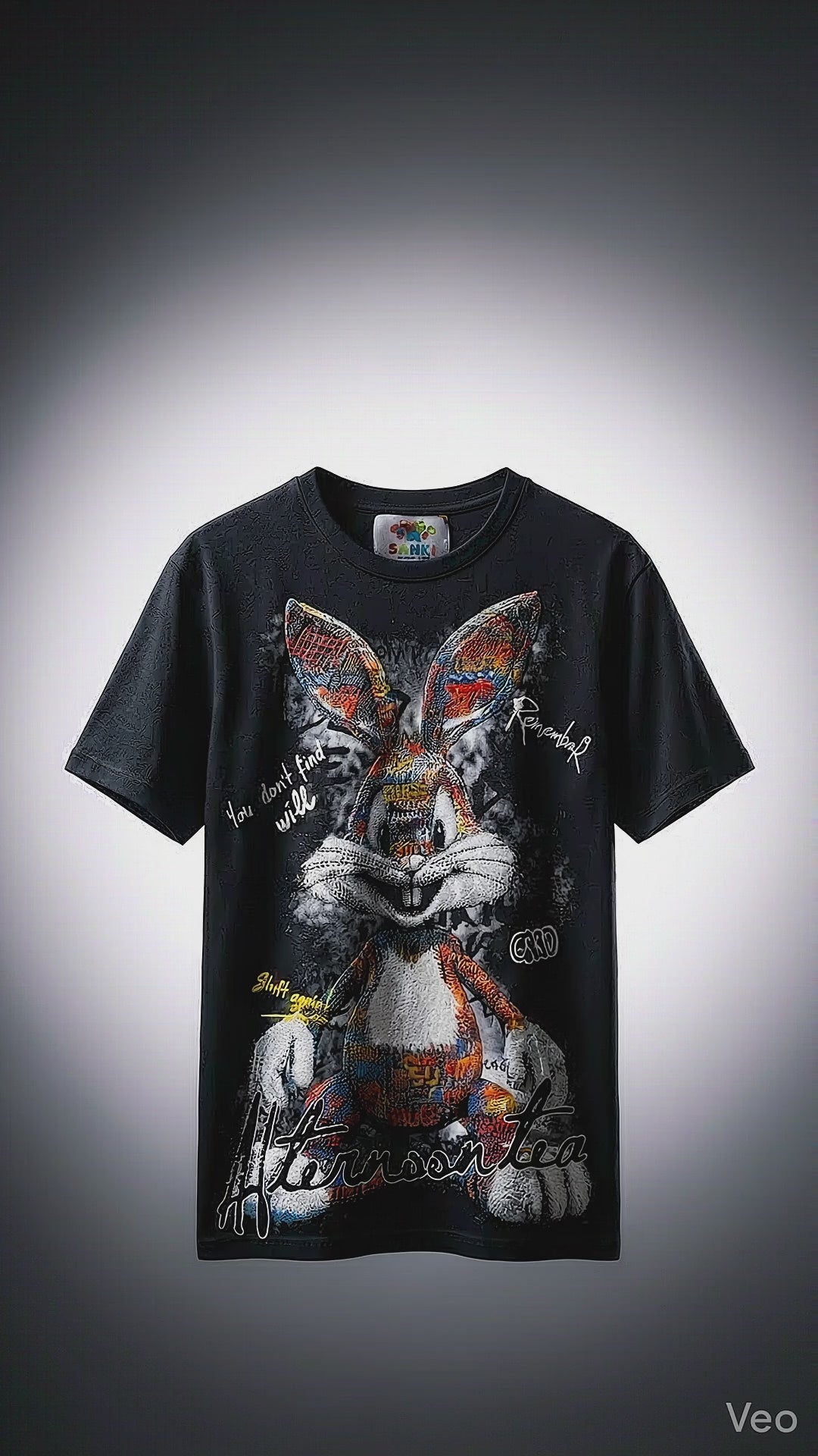 Retro Rabbit Graphic Tee — Black Relaxed Fit
