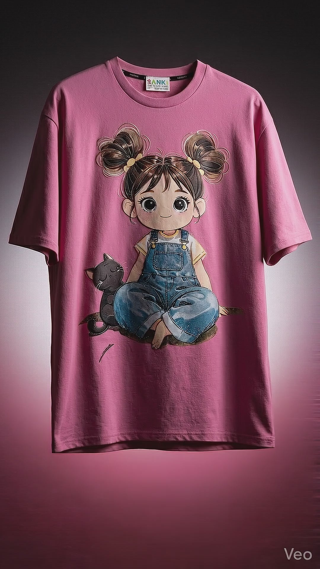 Cute Girl Graphic Oversized Tee — Pink Streetwear Fit