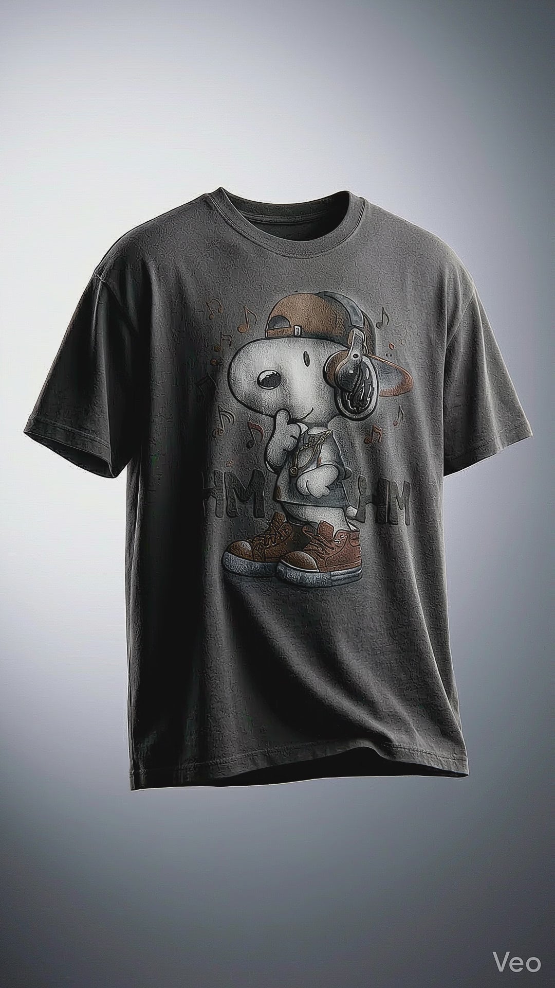 Vintage Cartoon Music Graphic Oversized Tee — Grey