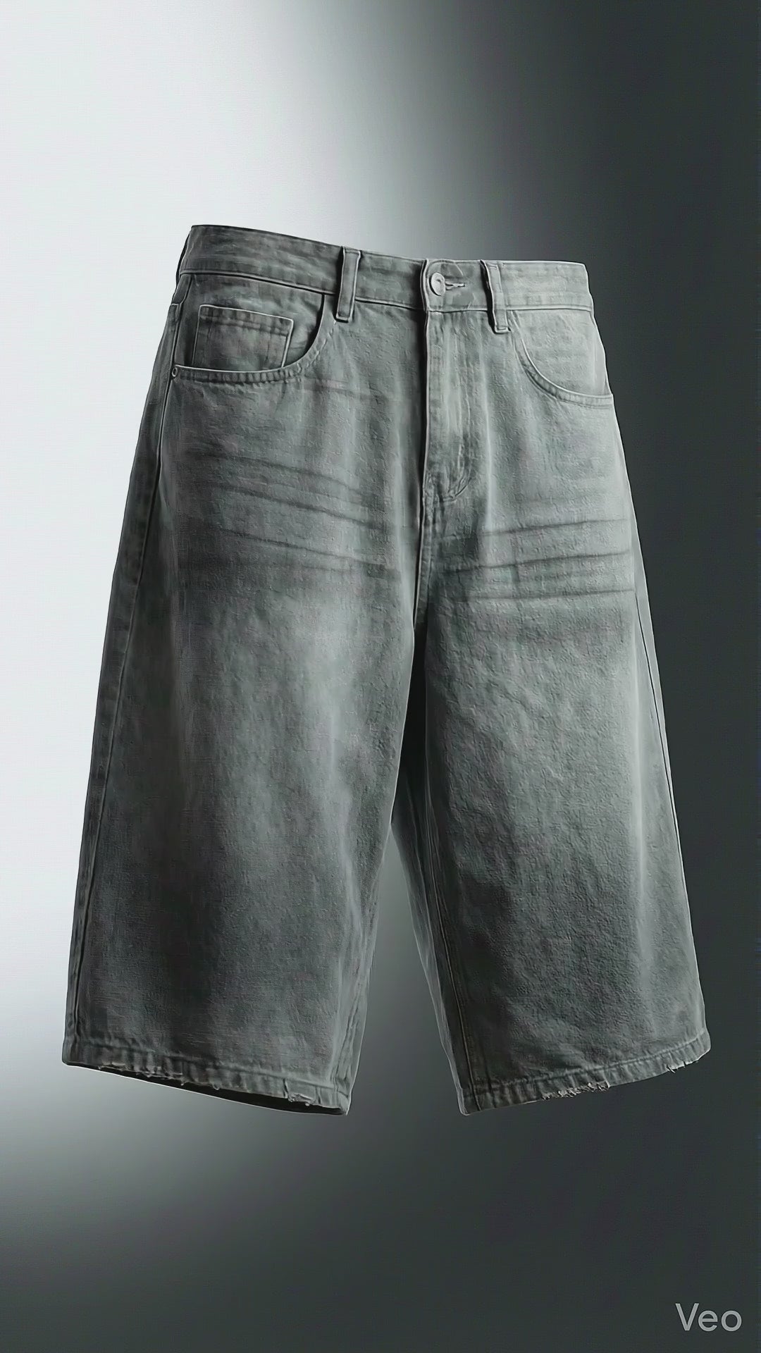 Grey Character Denim Shorts — Embroidered Street Fit