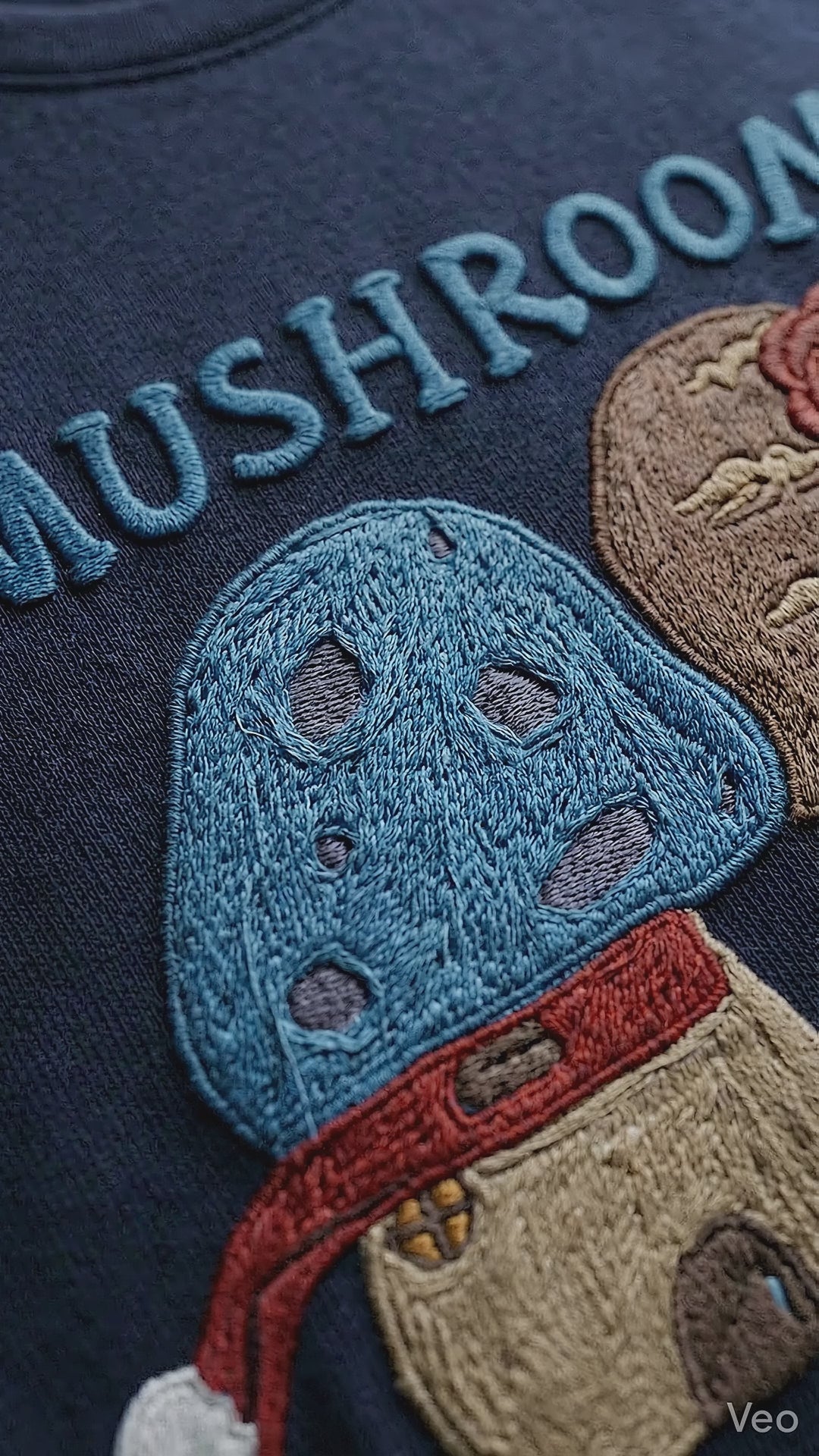 Mushroom Print Oversized Tee — Navy Streetwear Fit