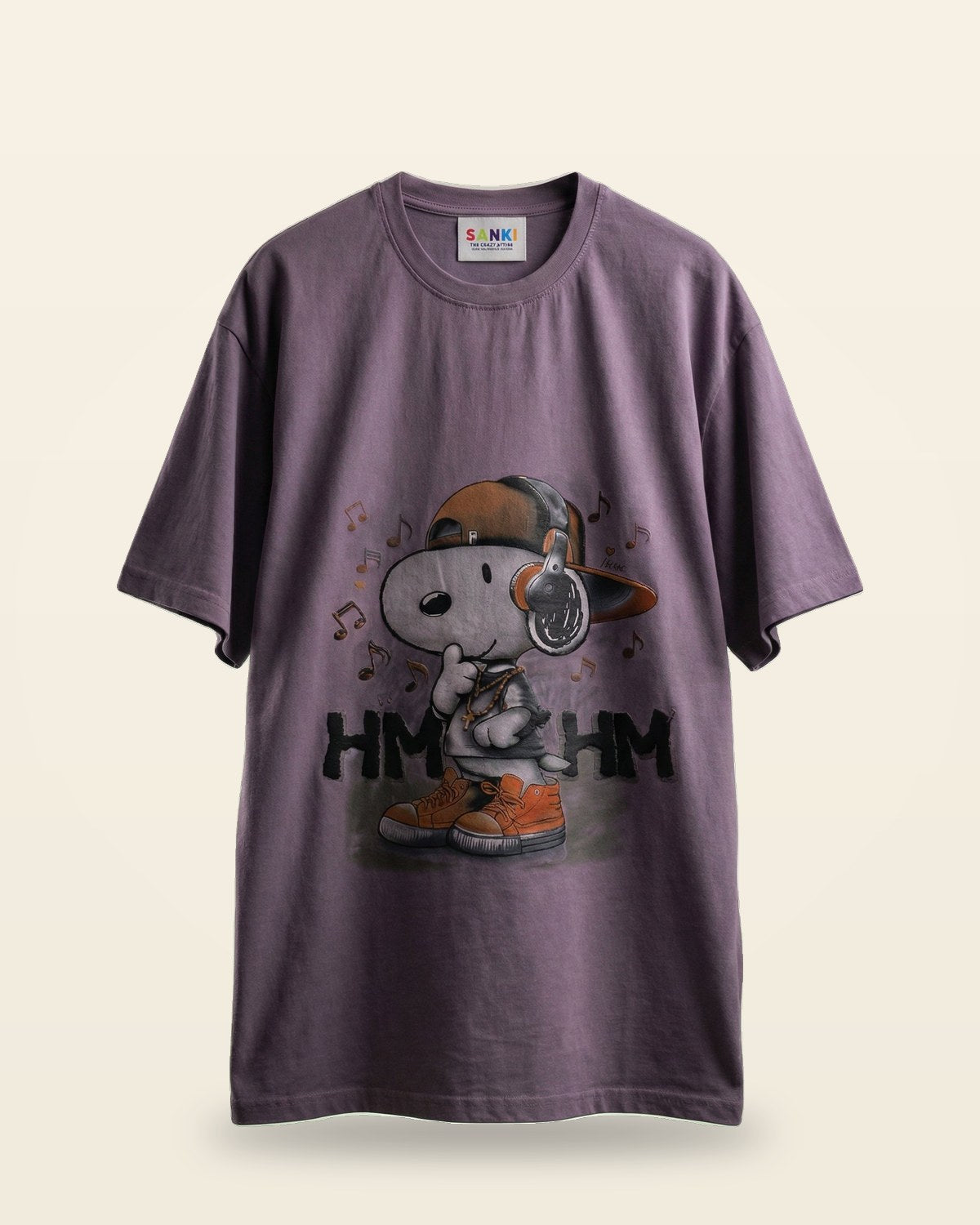 Purple Beagle Music Graphic Oversized Tee — Premium Cotton Fit