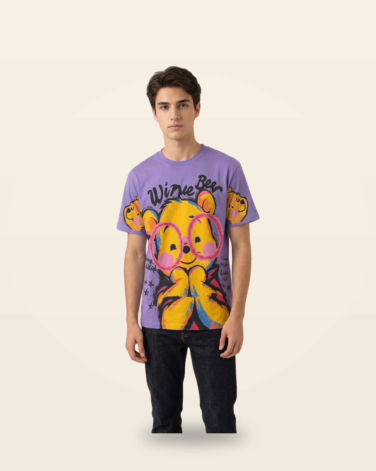 Vintage Bear Graphic Oversized Tee — Purple