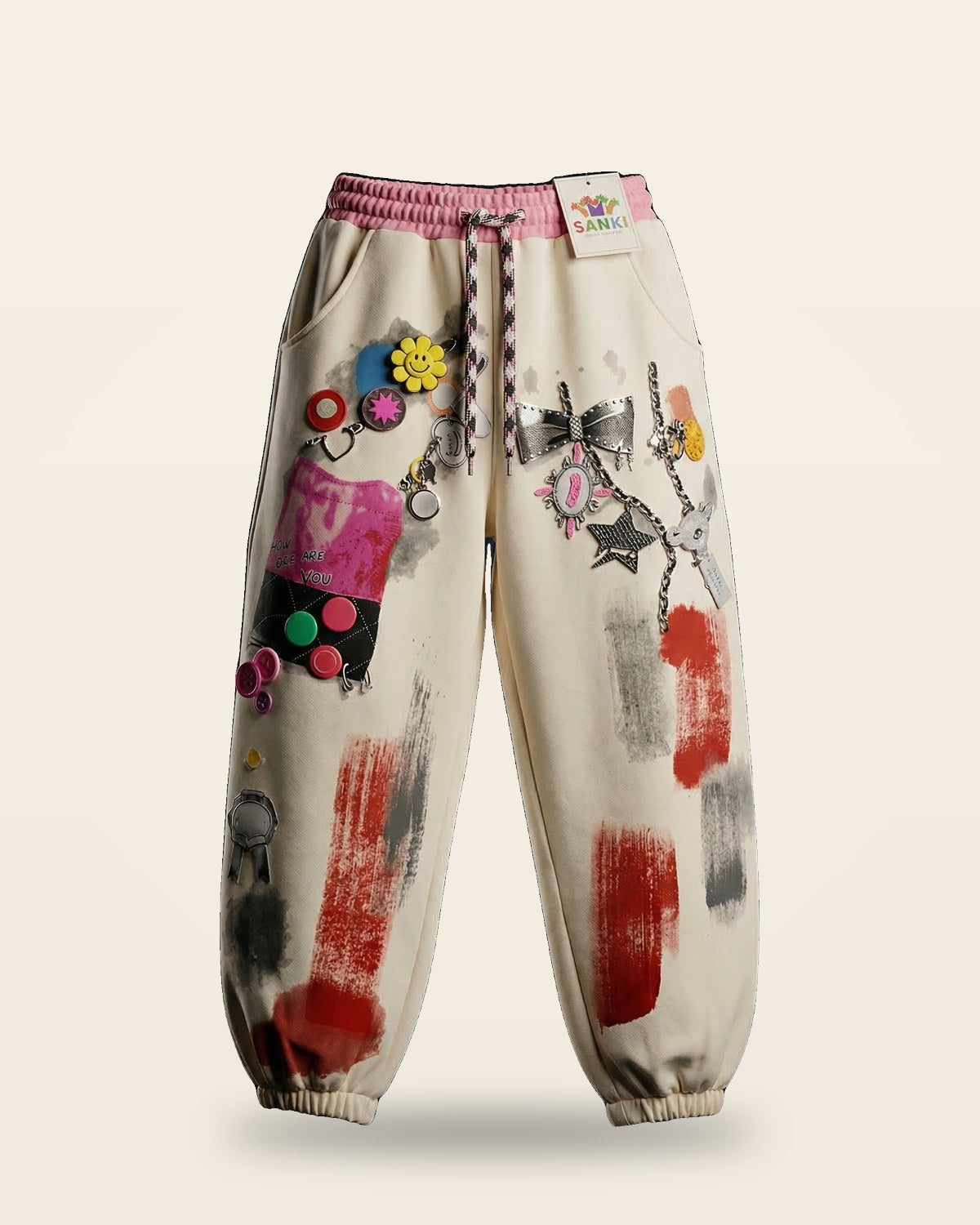 Reality Glitch Tapered Lower — Cream Elasticated Fit