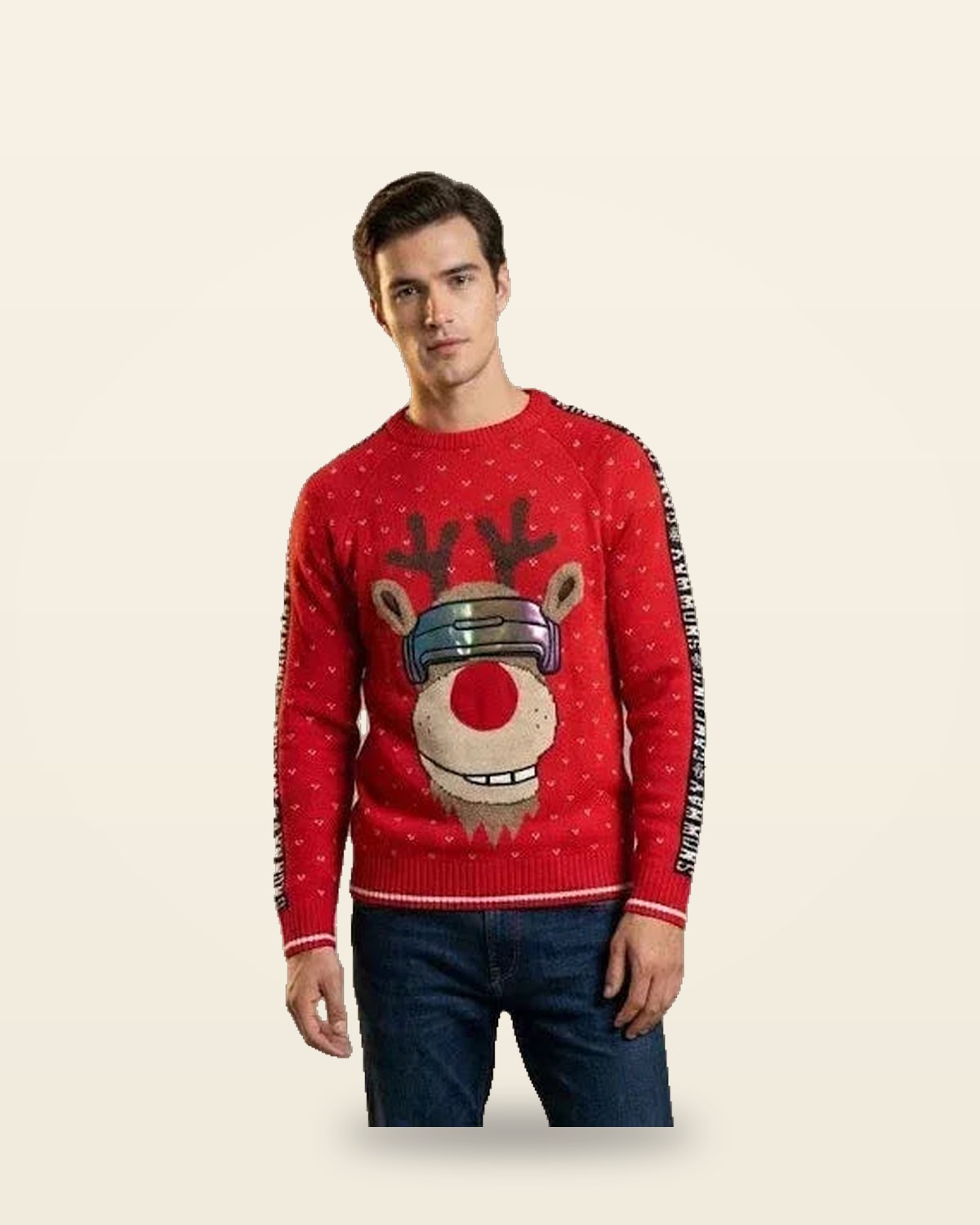 Red Knit Sweater — Ribbed Trims, Soft Yarn Blend