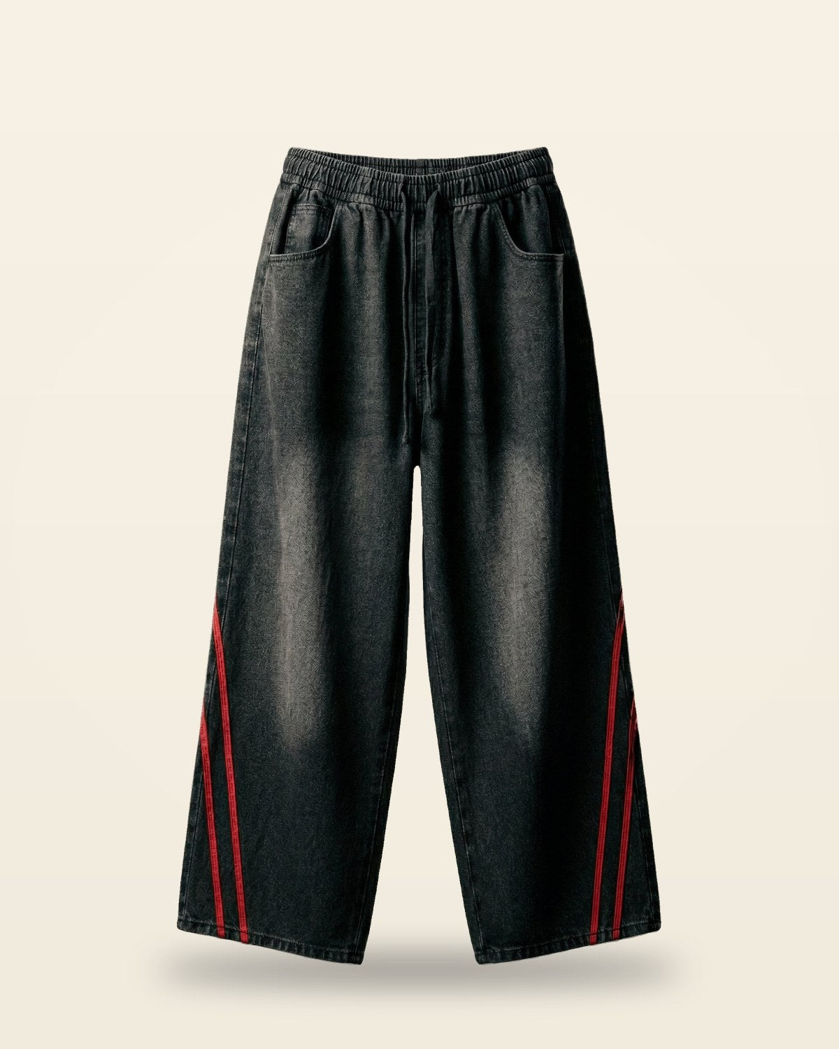Red Stripe Black Baggy Jeans — Wide Fit Denim