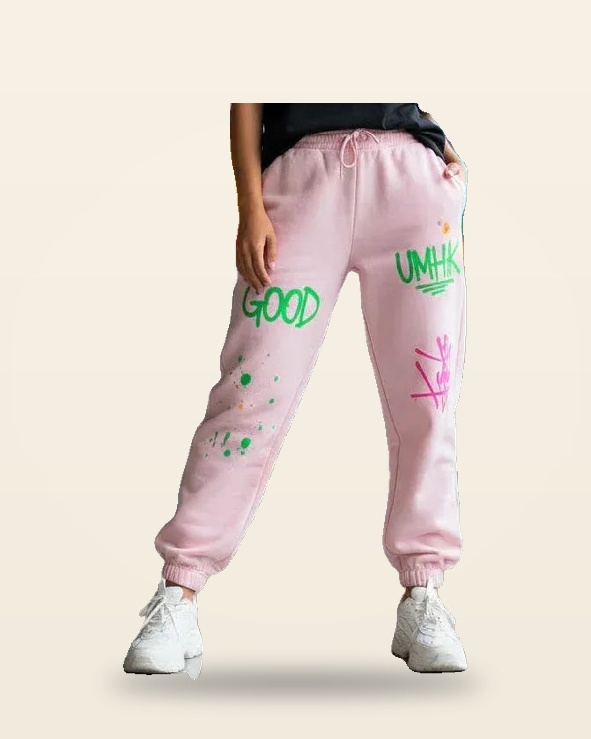 Relaxed Fit Lounge Lowers — White Pink