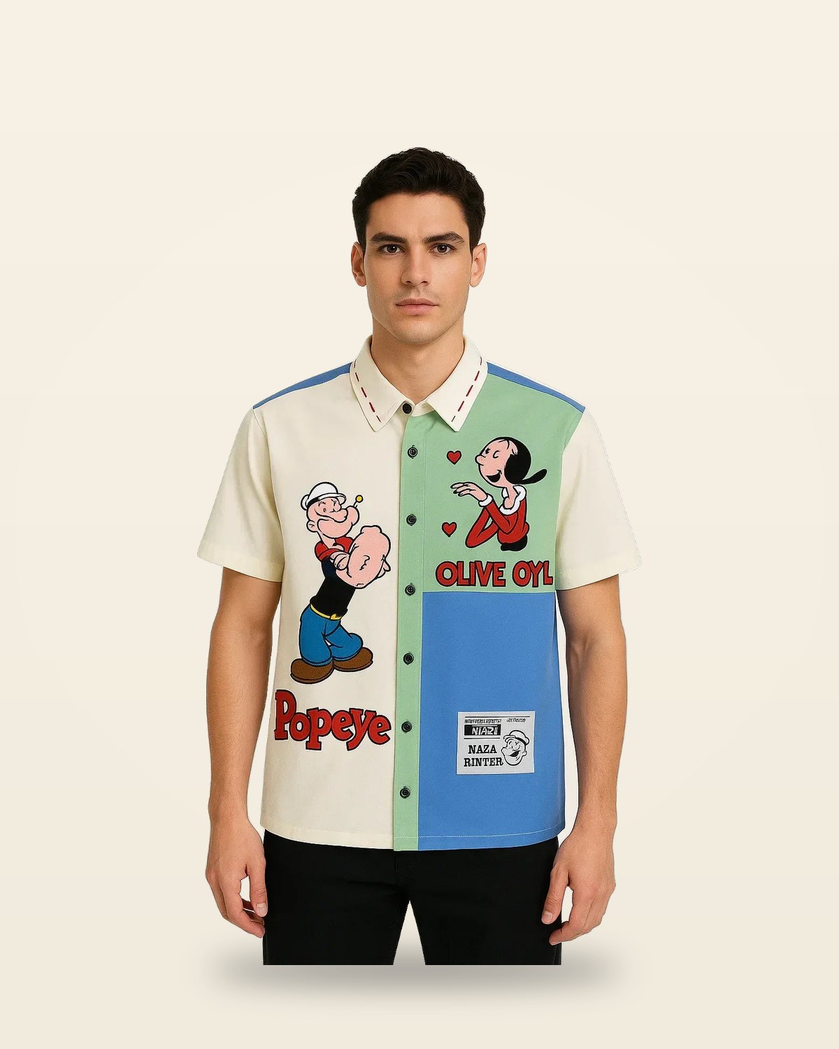 Retro Cartoon Half Sleeve Shirt — Colorblock Panels