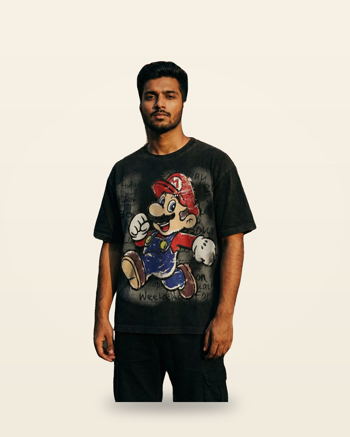 Retro Cartoon Runner Graphic Tee — Black Premium Cotton