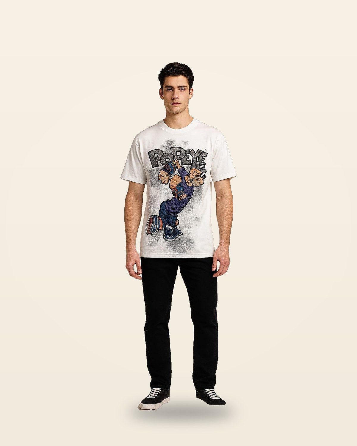 Retro Character Drop Shoulder Tee — White