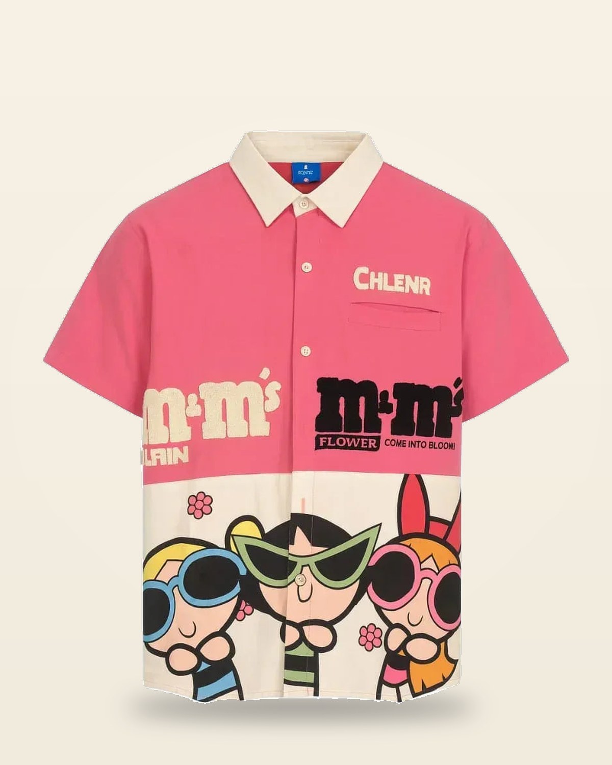 Retro Character Print Shirt — Multicolor Camp Collar