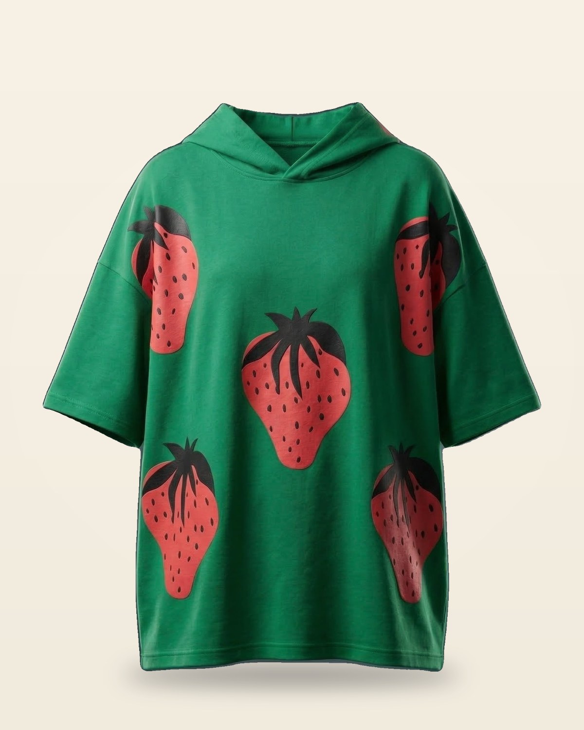 Retro-Print Hooded Tee — Oversized Fit, Green