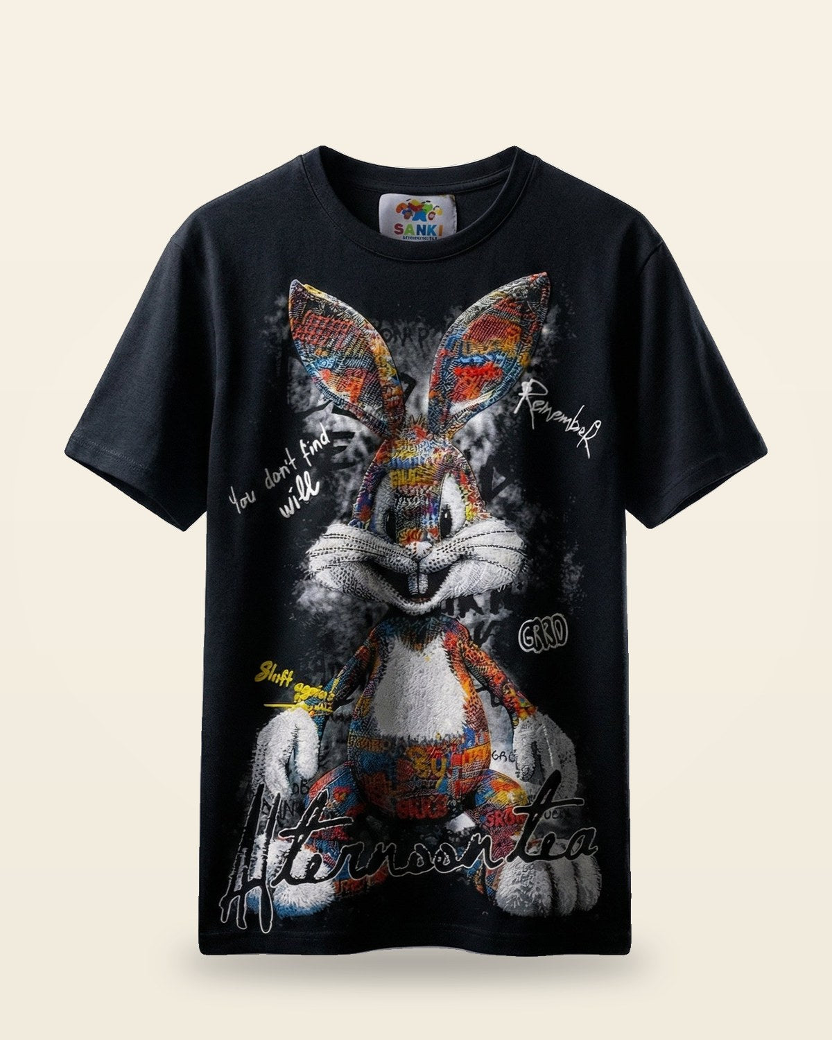 Retro Rabbit Graphic Tee — Black Relaxed Fit