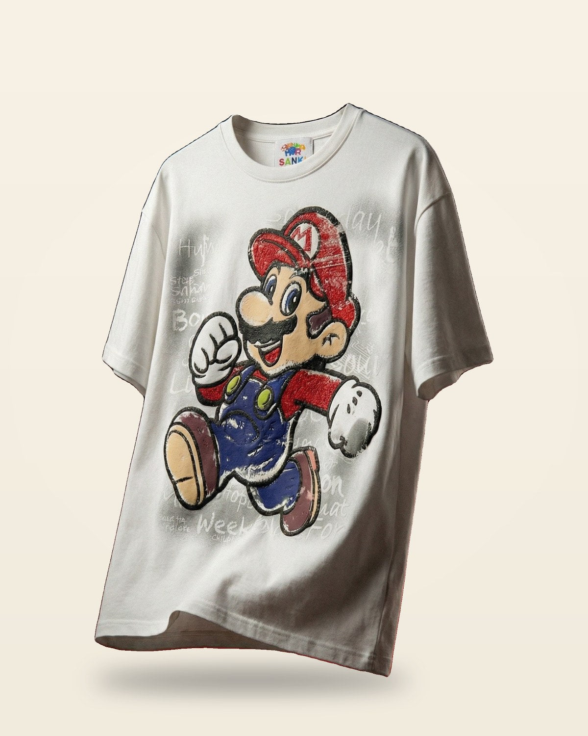Retro Runner Graphic Tee — White Oversized Fit