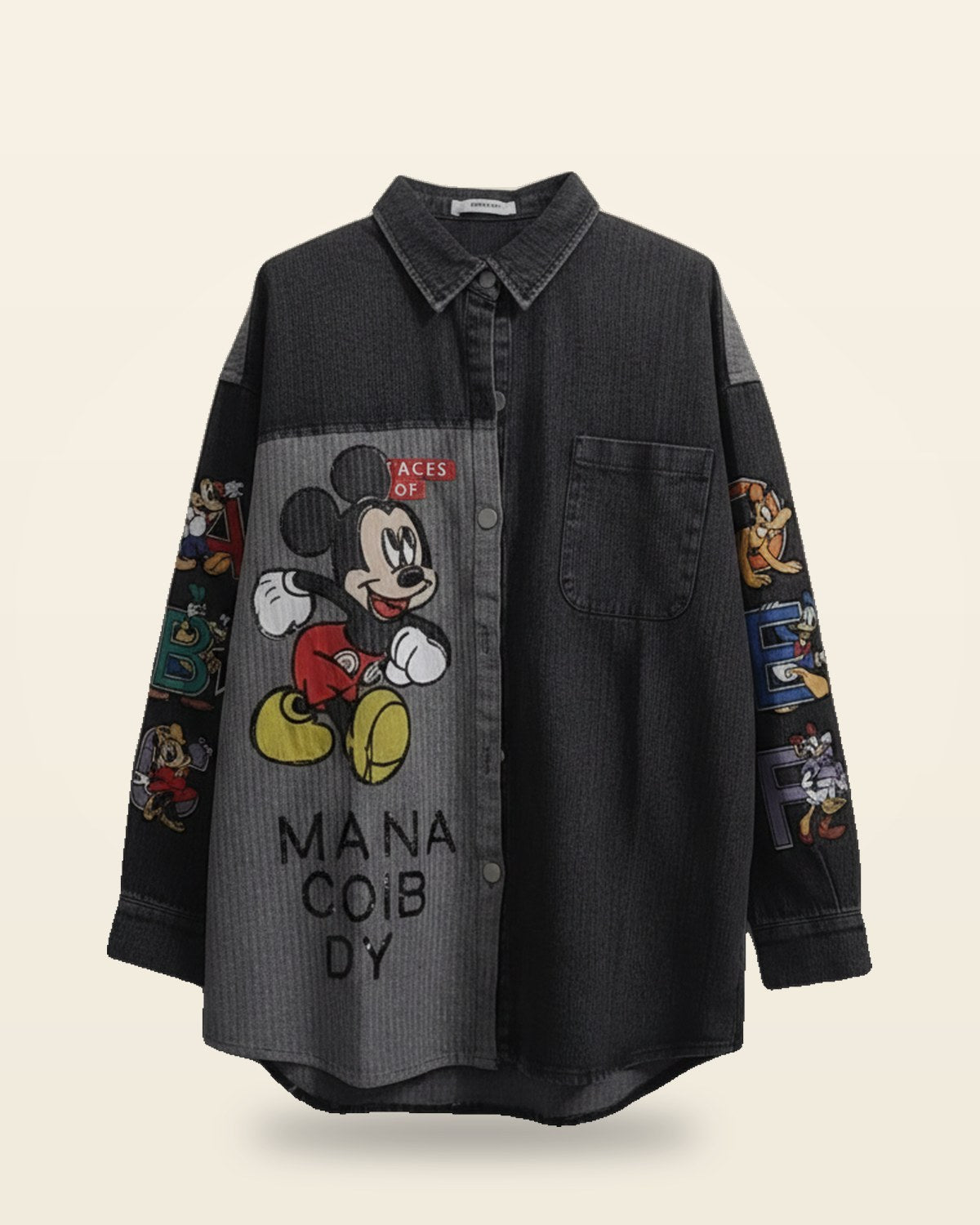Retro Star Denim Oversized Shirt — Premium Woven Fabric