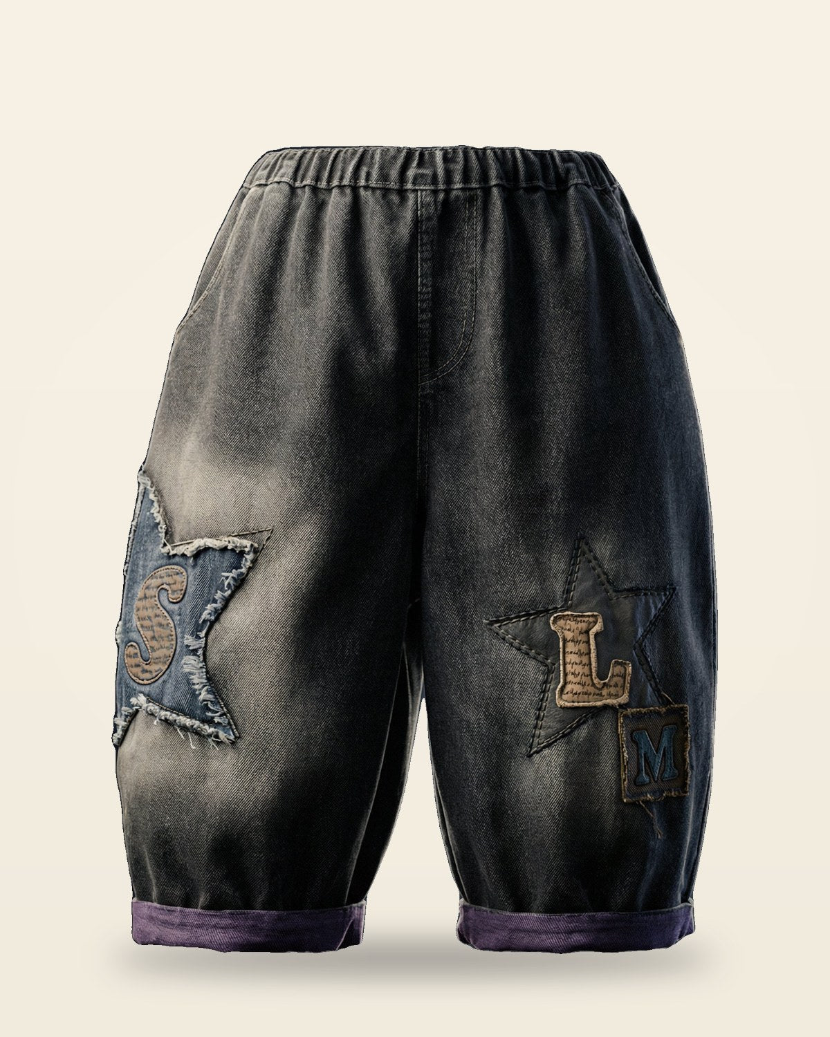Retro Star Denim Shorts — Grey Fit