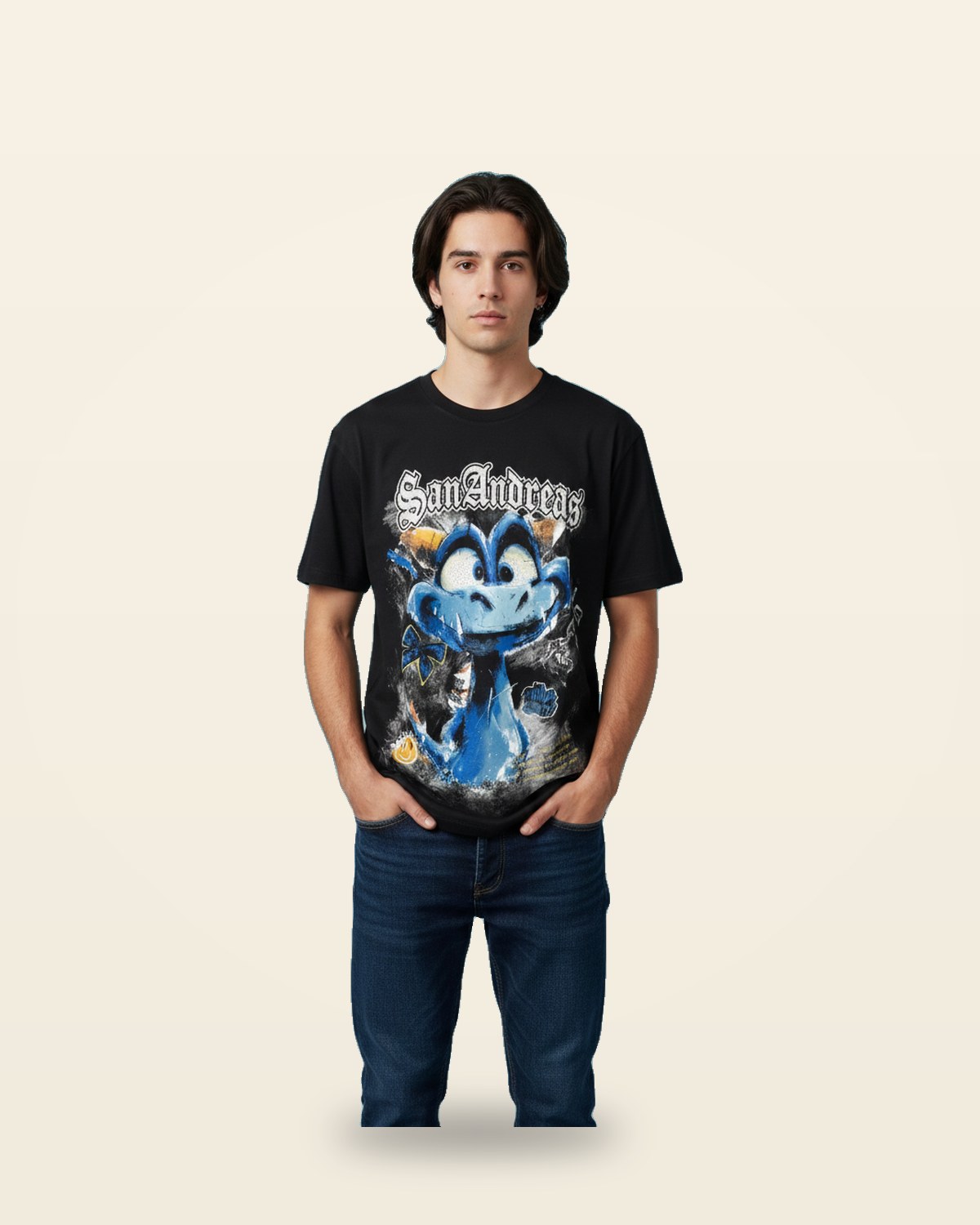 San Andreas Graphic Tee — Bio-Washed Cotton Oversized Fit
