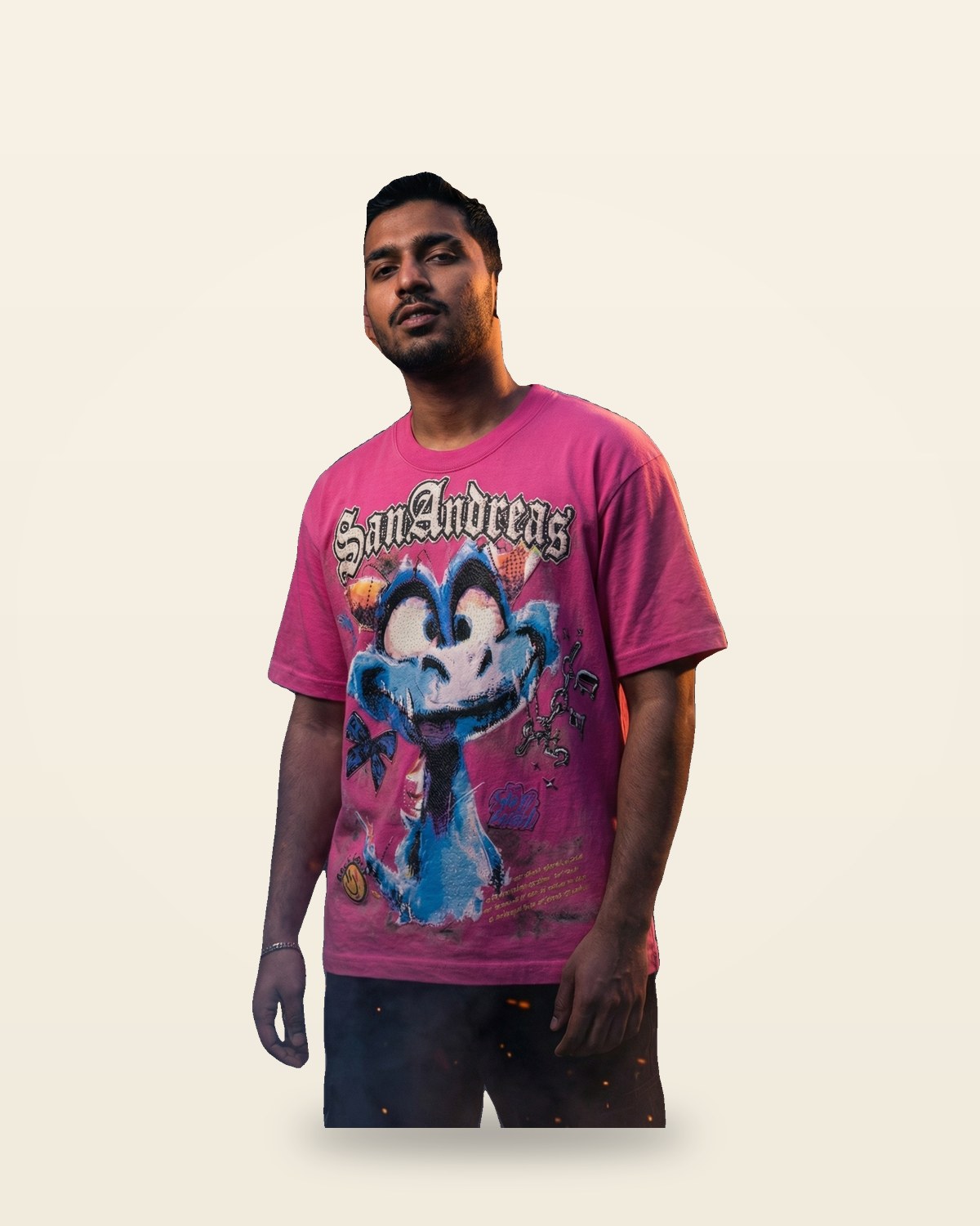 San Andreas Graphic Tee — Pink Oversized Fit