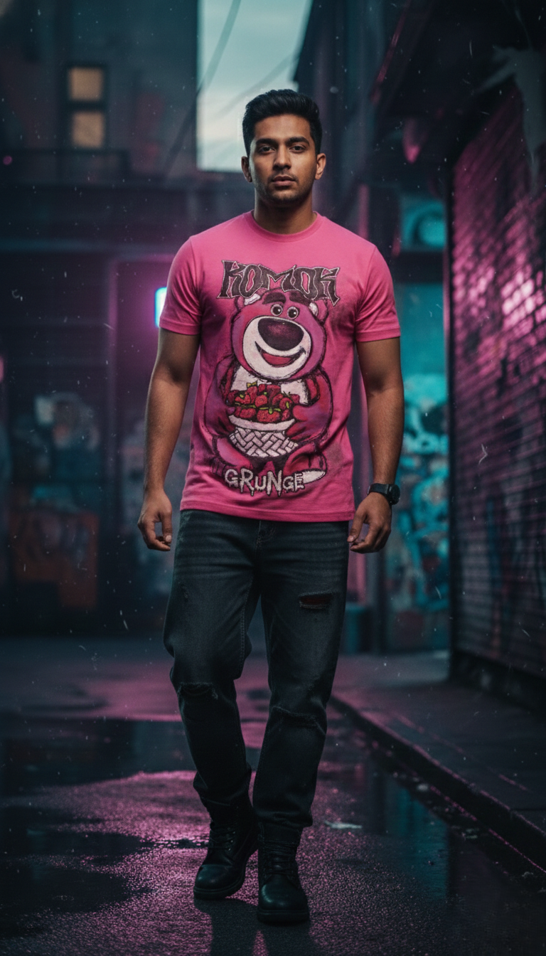 Grunge Bear Graphic Tee — Pink Relaxed Fit — view 2