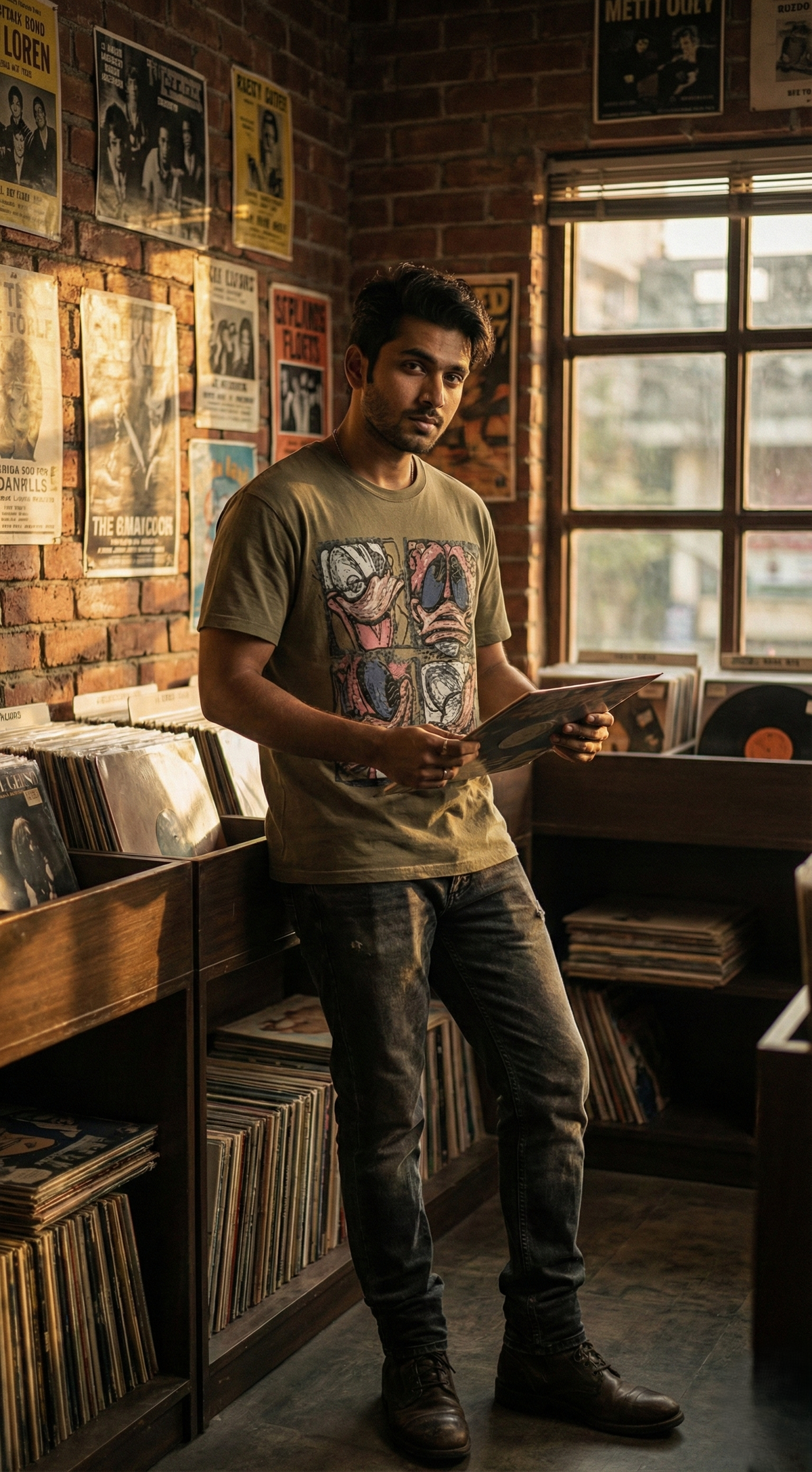 Abstract Cartoon Oversized Fit — Olive Premium Tee — view 2