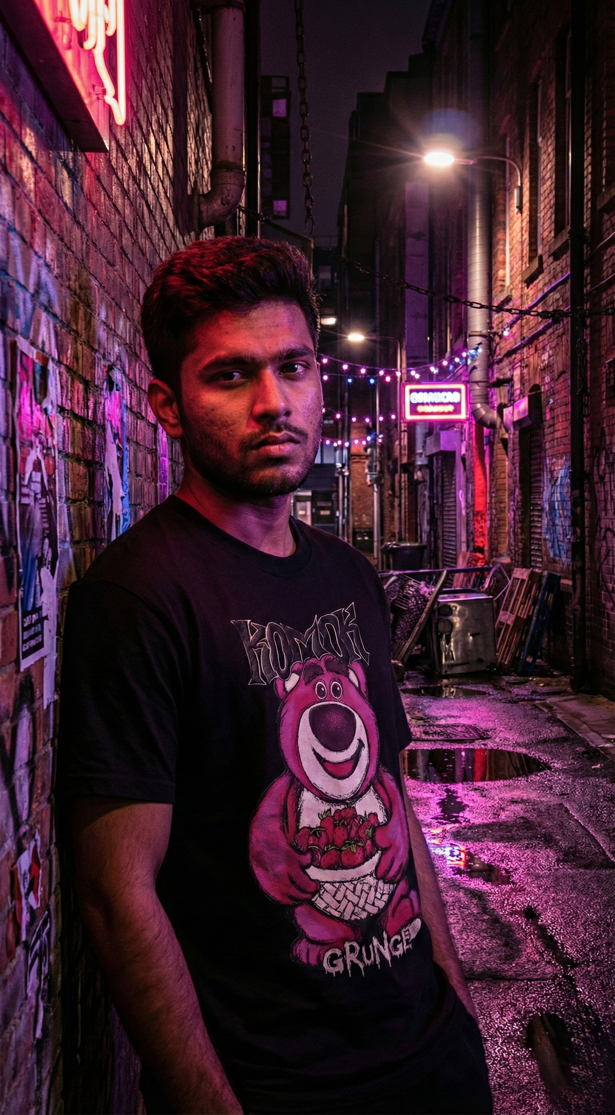 Grunge Bear Graphic Tee — Black Premium Cotton Fit — view 4