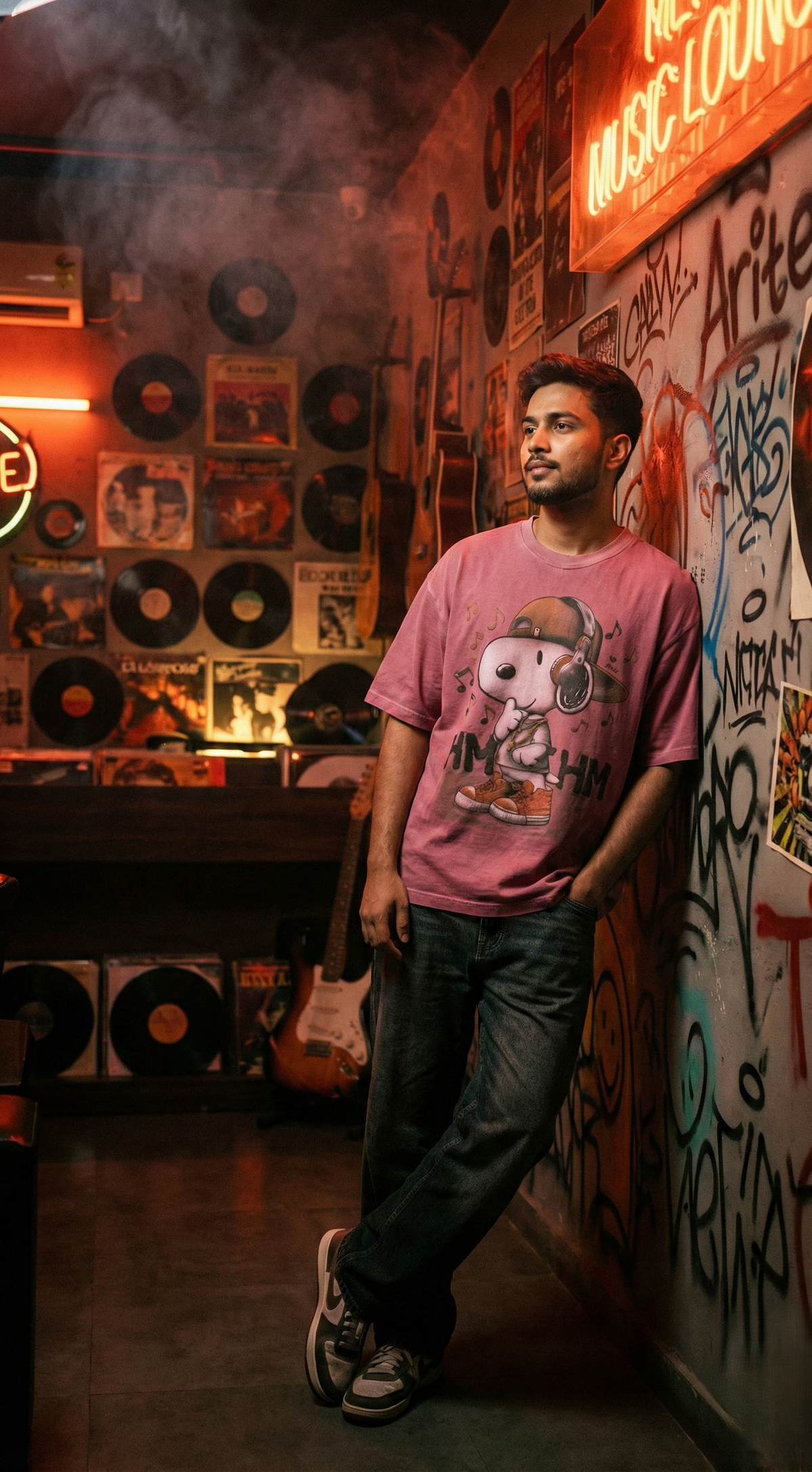 Beagle Music Graphic Oversized Tee — Maroon — view 5