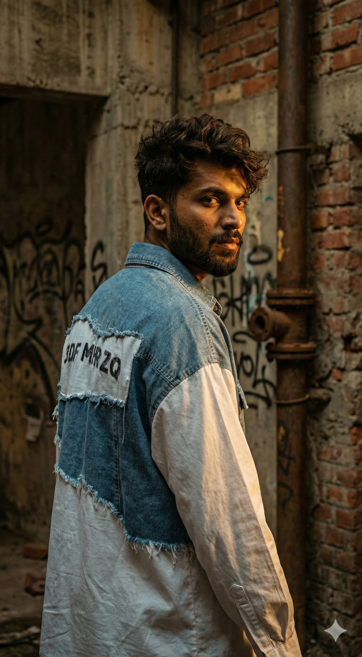 Denim Patch Shacket — Relaxed White Fit — view 4