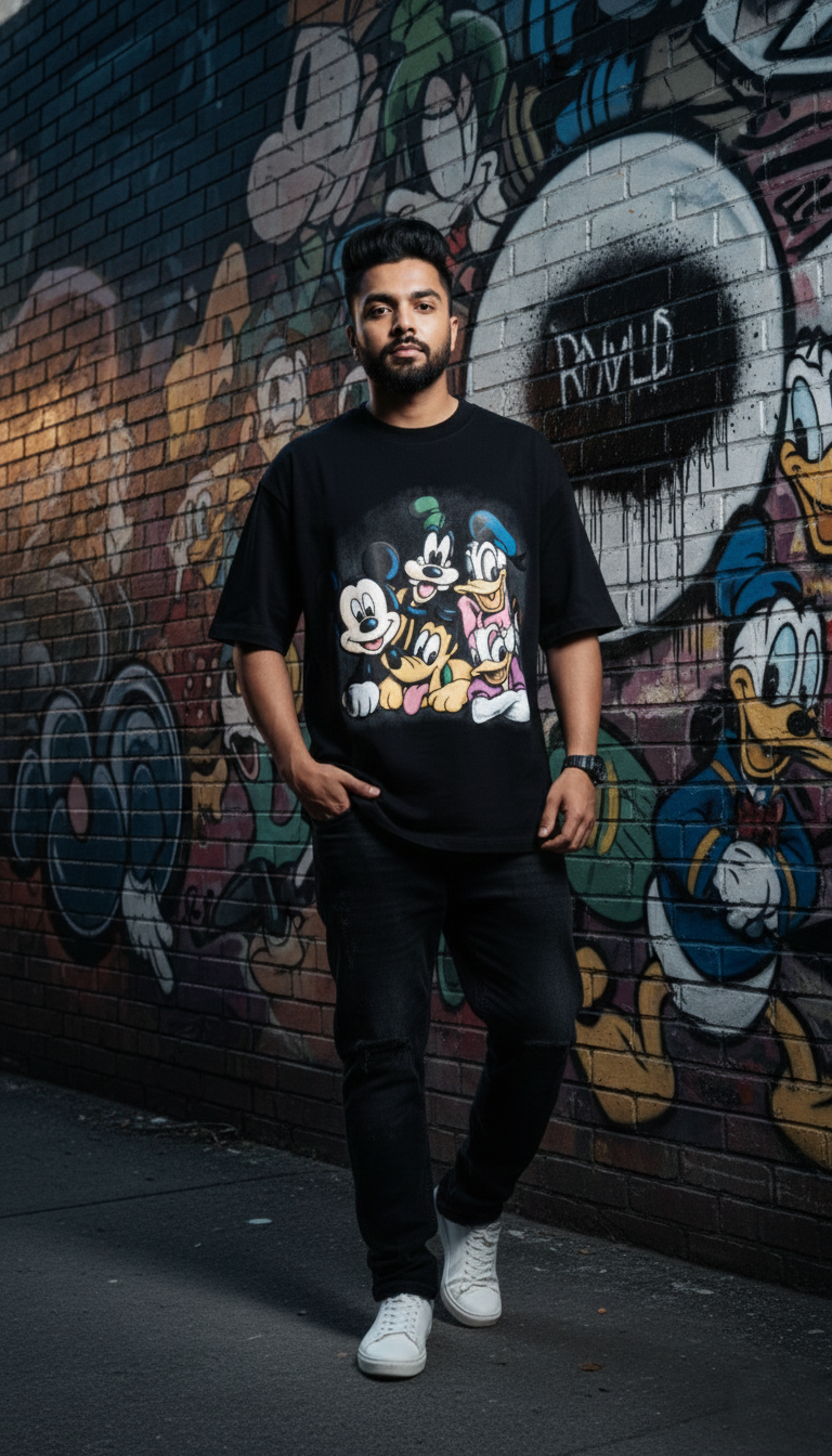 Black Oversized Fit Tee — Smooth Cotton Jersey — view 3