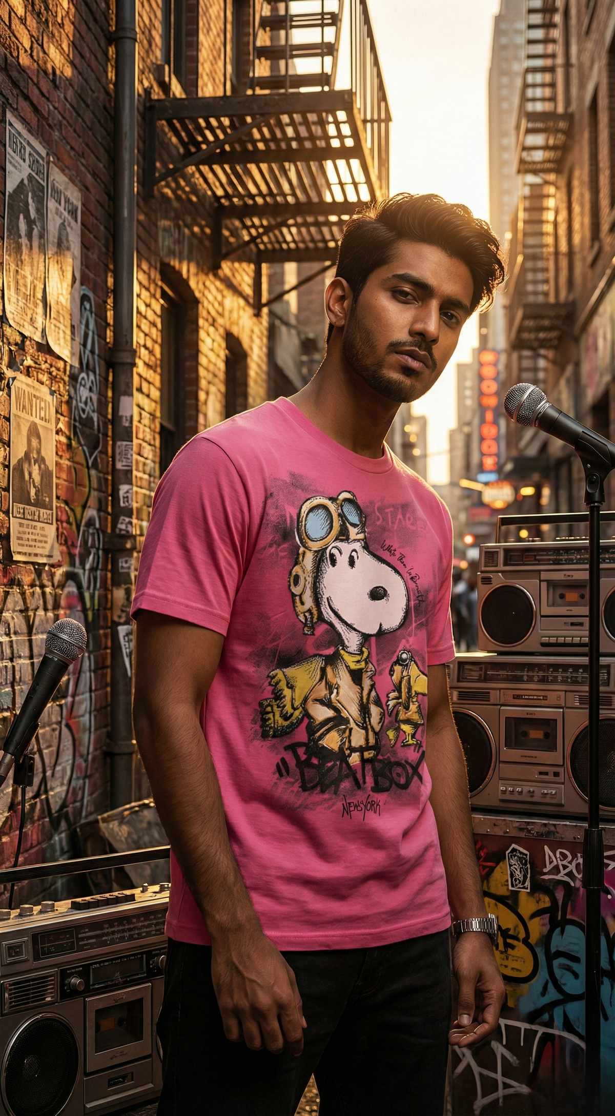 Beatbox Print Tee — Heavyweight Pink Oversized Fit — view 4