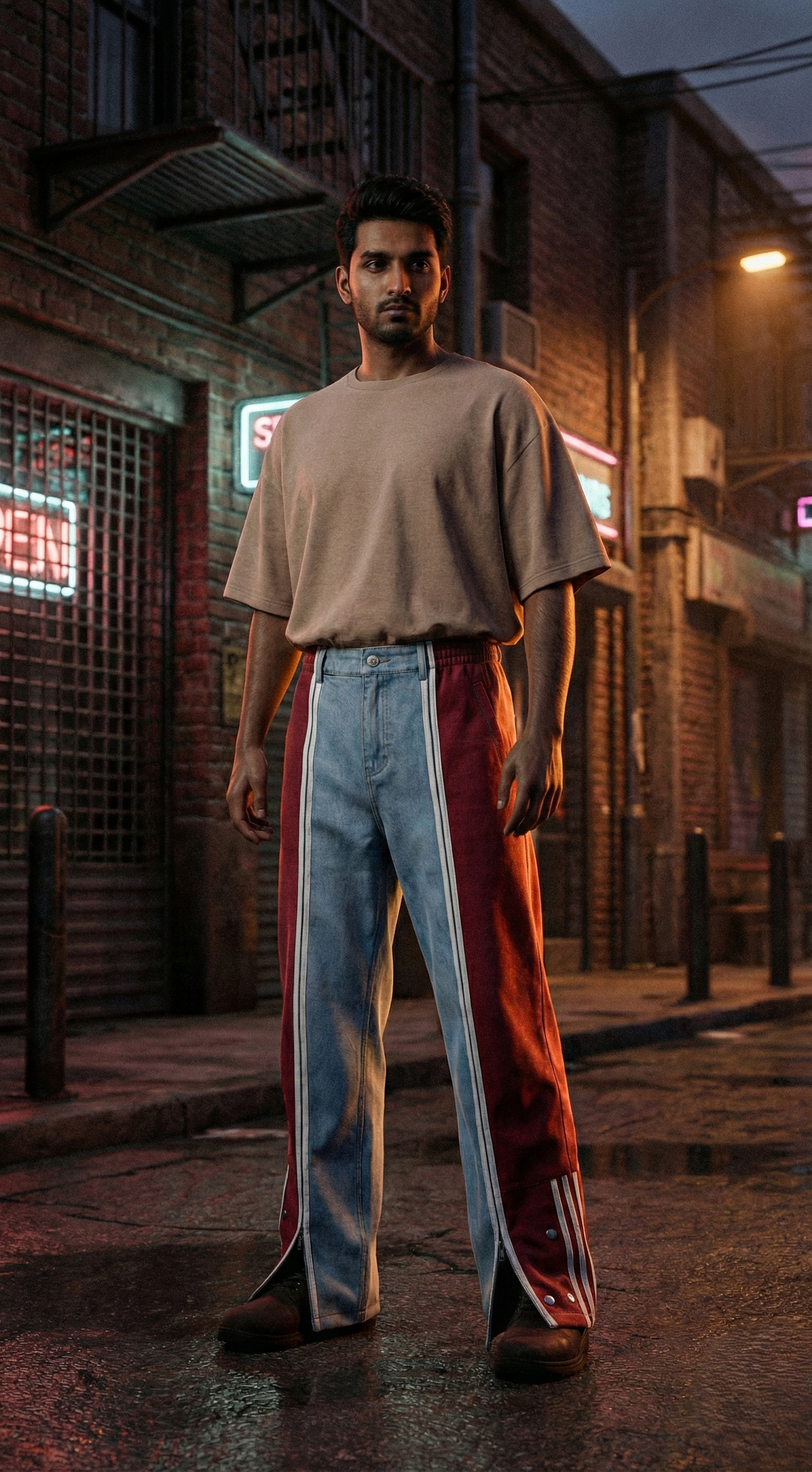 Denim Graphic Block Jeans — Multicolor Contrast Panel — view 4
